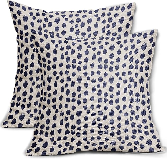 Polka Dot Pillow Covers 16x16 Set of 2 Stylish Navy Blue