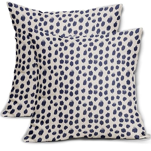 Navy Blue Cream Pillow Covers 18x18 Set of 2 Polka