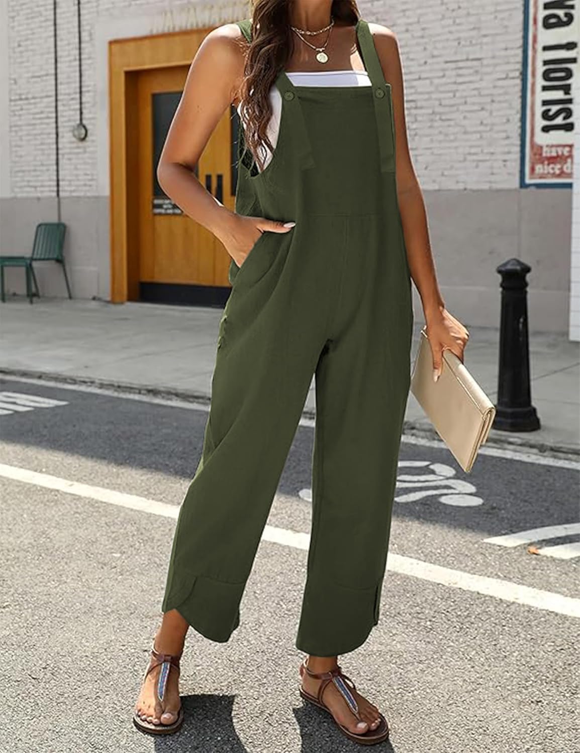 Omoone Women Sleeveless Straps Baggy Jumpsuit Overalls Casual Summer Bib Rompers Pockets - Image 4