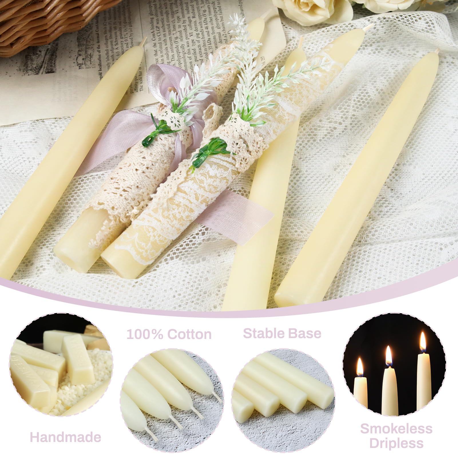 YYHC 14 pcs Unscented Wine Red Taper Candle, Hand Poured Wax Candles 10 Inch x 7/8 Inch, Home Décor, Wedding Receptions, Baby Showers, Birthdays, Celebrations, Party Favors & Mor