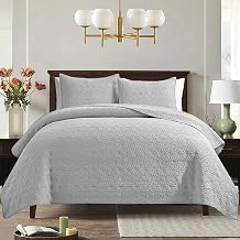 Mocaletto Luxury 3 Piece Queen Size Quilts, Elegant&Reversible Quilt Set Light Gray Bedding Set with Pillow Shams, Soft Lightweight Microfiber Bedspread, Queen Size Bedding Coverlet(Light Gray,90*90)