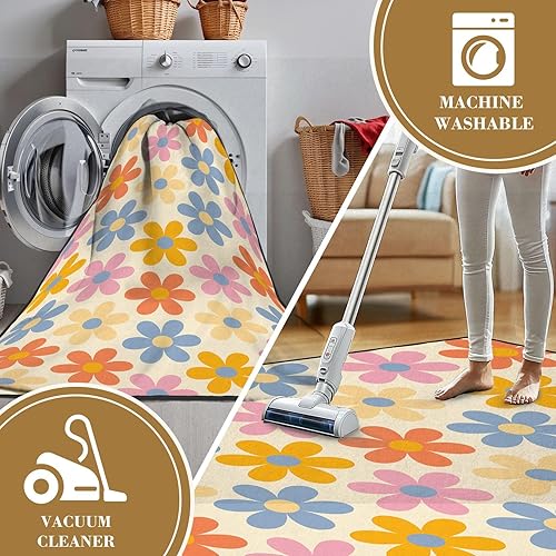Miniatura 7 de 32"x 48" Area Rugs Washable Rug Entryway Rug Floral Pattern Style 70s Groovy Daisy Flowers Retro Floral Naive Bathroom Rugs Door Mat Welcome Mat
