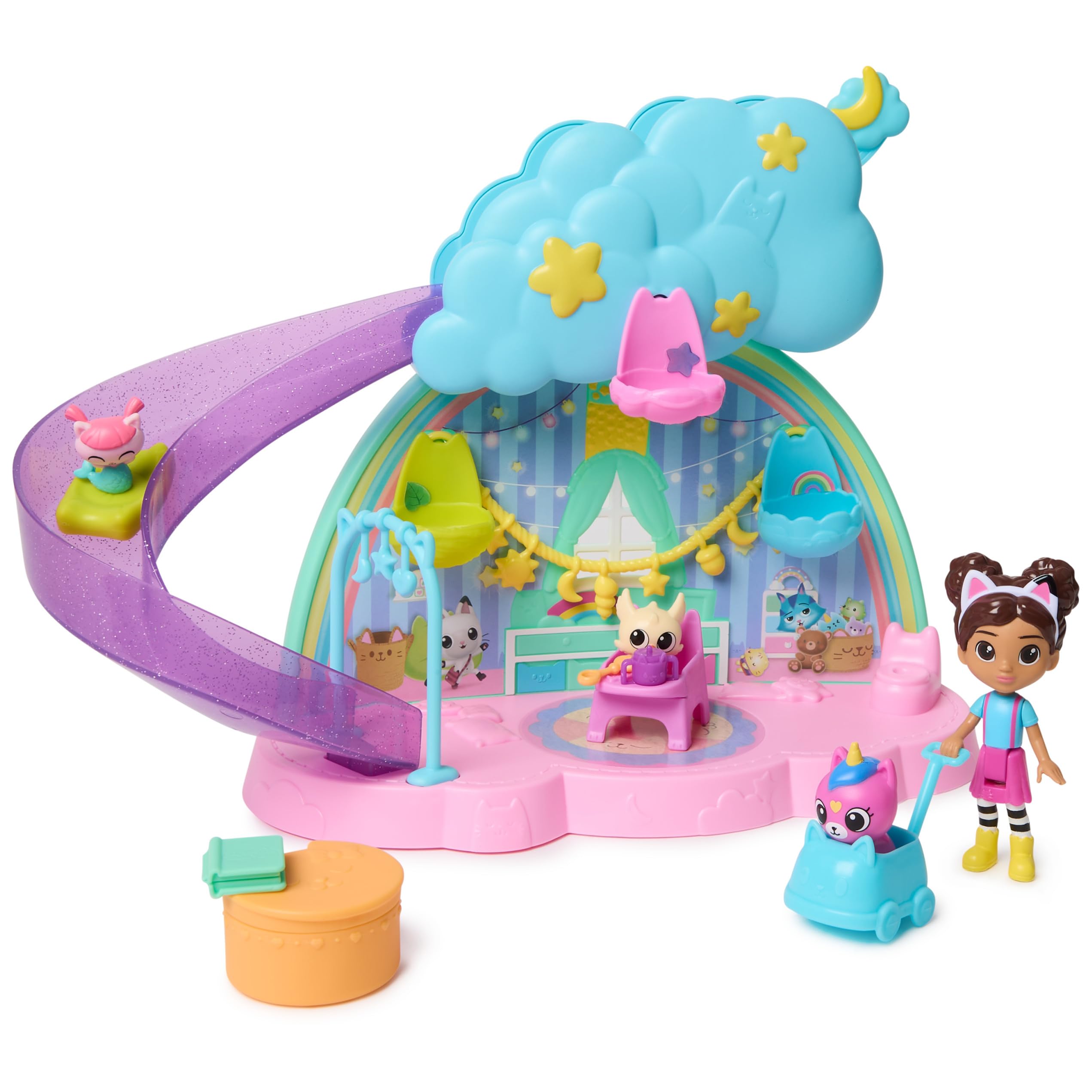 DreamWorks GABBY'S Dollhouse Kitty Care Ear Purrfect Playroom – 17-Piece Playset with 4 Toy Figures, Dollhouse Furniture, Doll Accessories & Baby Doll Stuff for Kids Ages 3+
