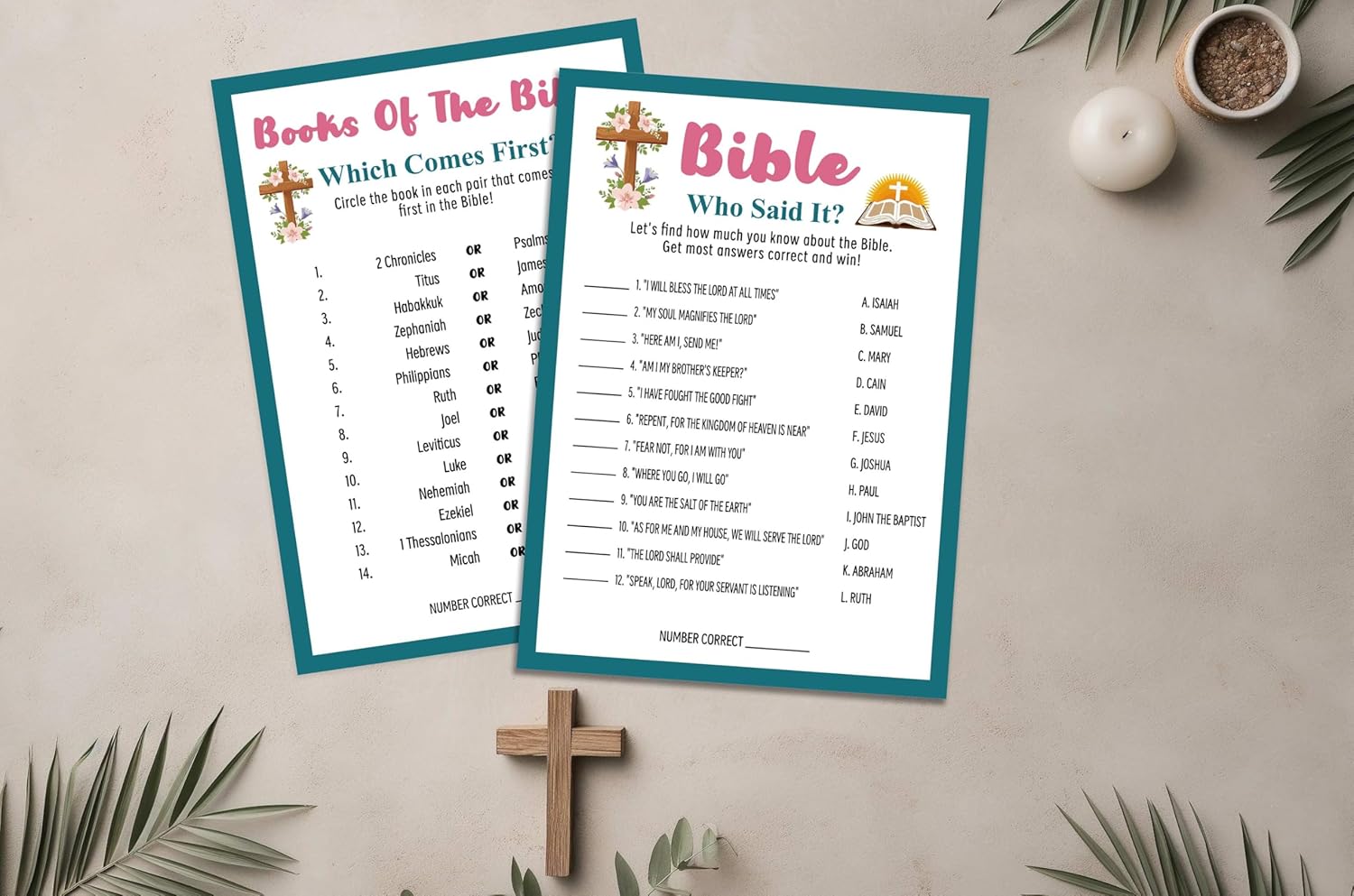 Adults Bible Games, Verse Match Up, Who Said It, Which Comes First, Bible Study Game Christian Group Women's Ministry Games-SJG01