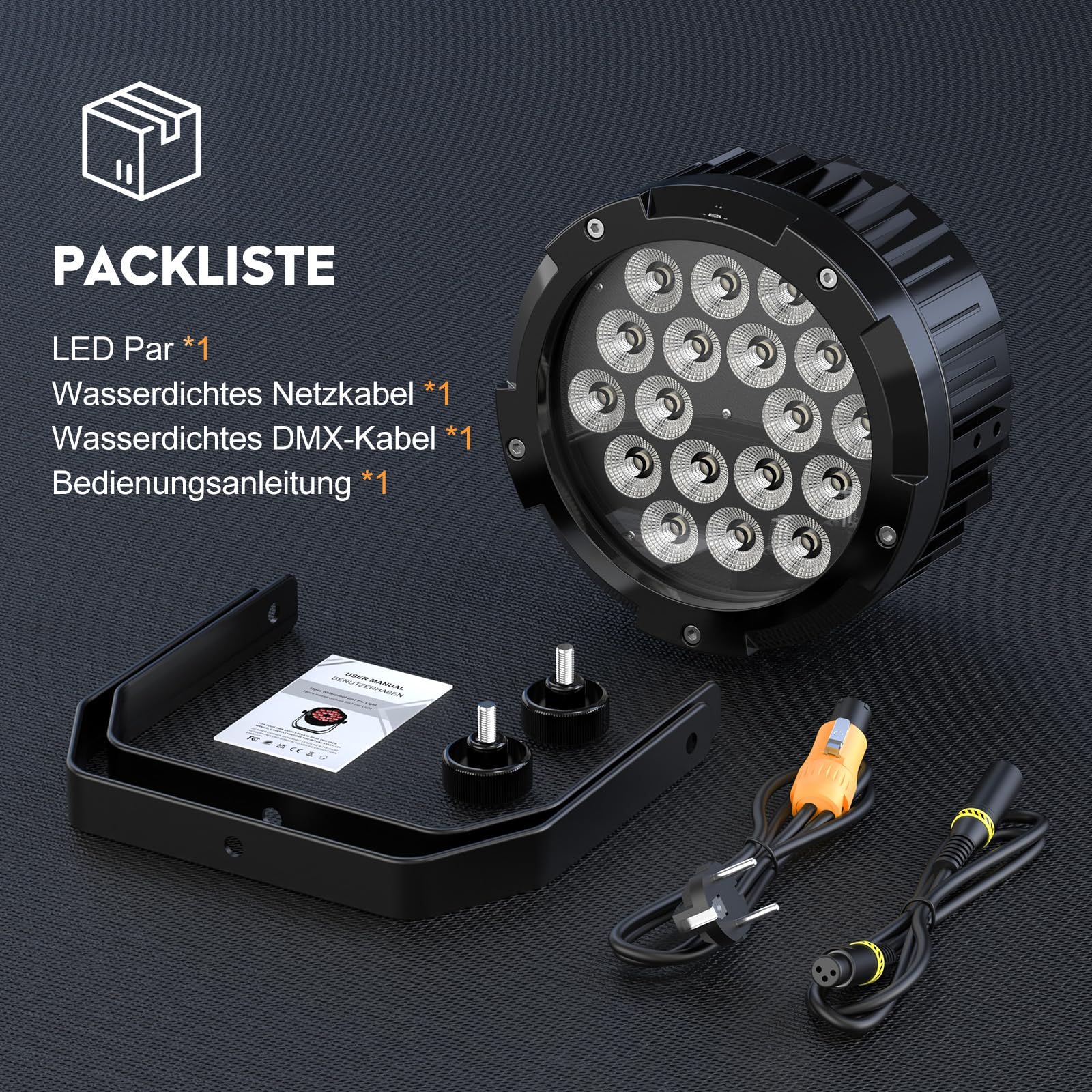 Impermeabile Par LED RGBWA+UV 6 in 1, 18 LED Luce di Scena con DMX-6/10CH y Efectos Estroboscópica, Illuminazione Palco per Discoteche, Matrimoni, Bar, Spettacoli, Piscina