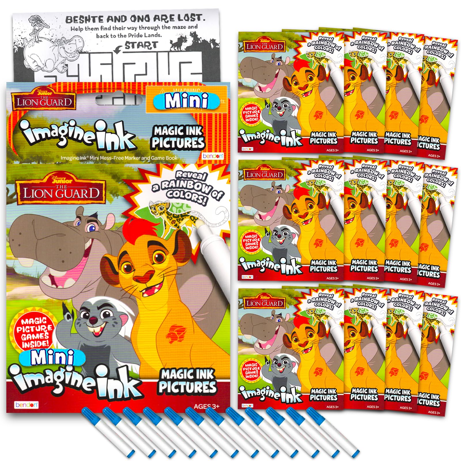 Disney Lion Guard Imagine Ink Coloring Book Set for Kids - 12 Pack No-Mess Magic Ink Lion King Coloring Books Party Supplies Party Favors Bundle