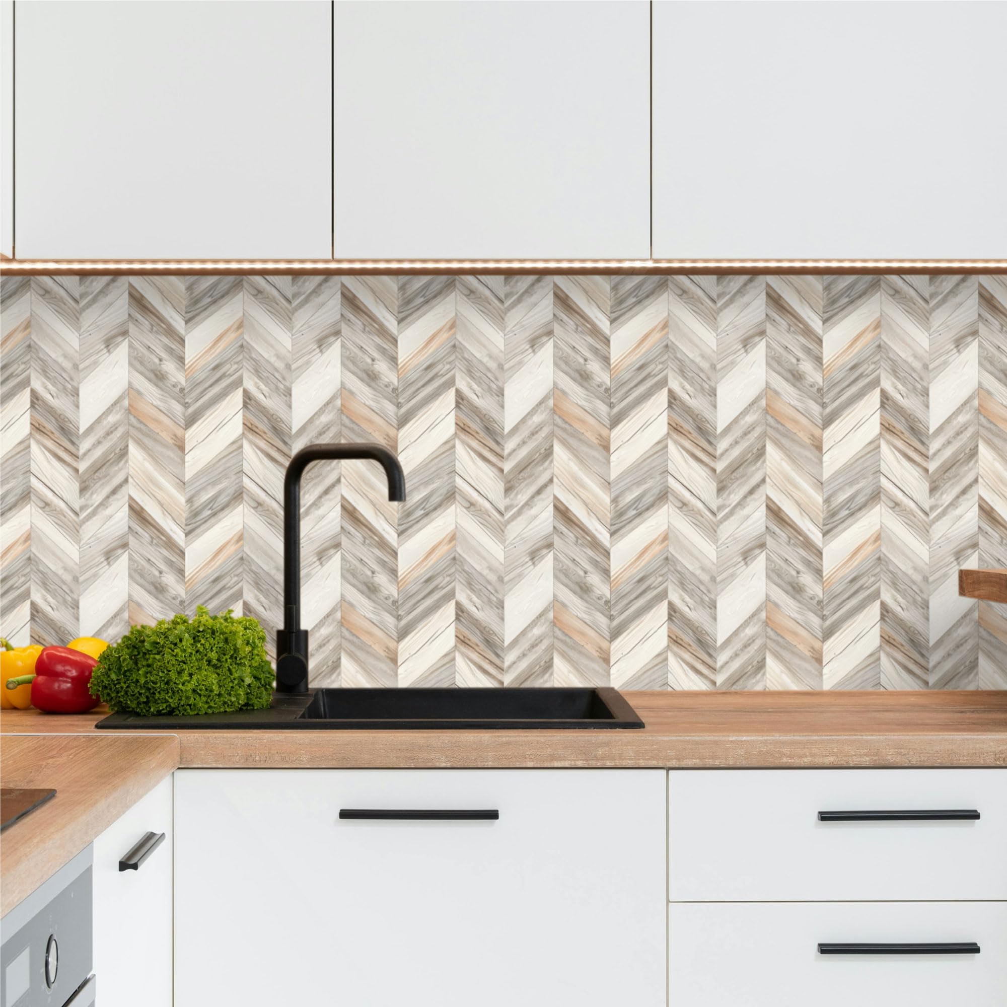 Carreaux Adhésifs Muraux épais 2.5 Mm - Lot De 5 Feuilles 32x25 Cm - Imitation Chevron - Imperméable, Pour Cuisine/salle De Bain