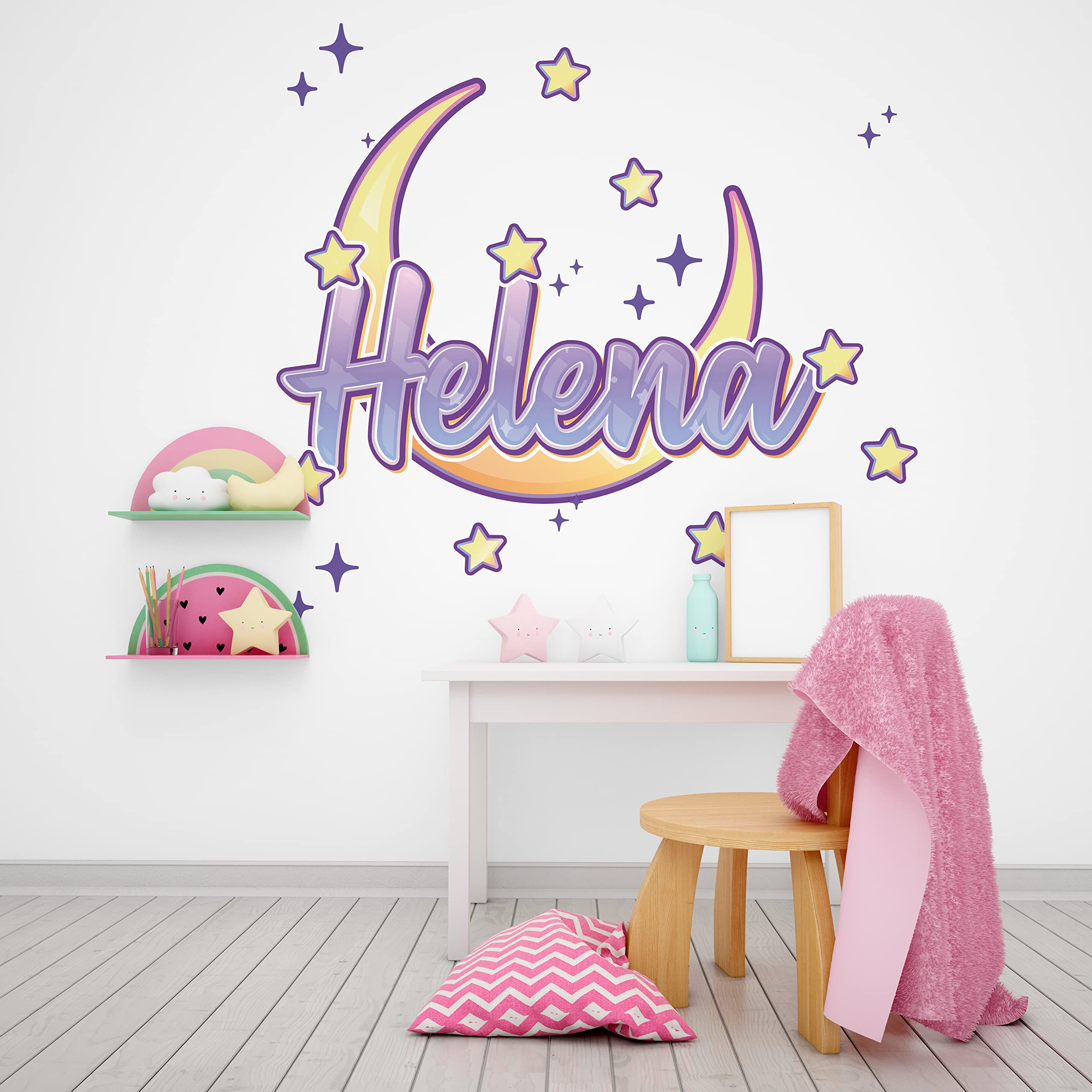 Pegatina Pared Decorativas con Nombres Personalizados para Decoración de Habitación de Niños o Bebe con Texto - Vinilo Infantil (Luna)