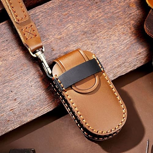 Miniatura 6 de EASYANT Funda de cuero para llavero de automóvil compatible con Jeep Grand Cherokee Dodge Renegade Challenger Chrysler 5 botones, color marrón