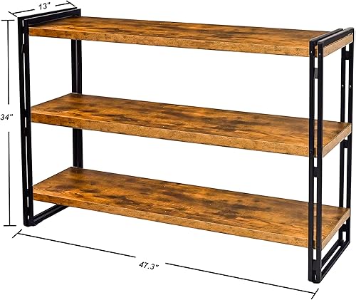 Miniatura 3 de Estantería industrial de 3 niveles de madera rústica y metal de 47 pulgadas para oficina en casa, dormitorio, cocina, baño (marrón rústico, 3