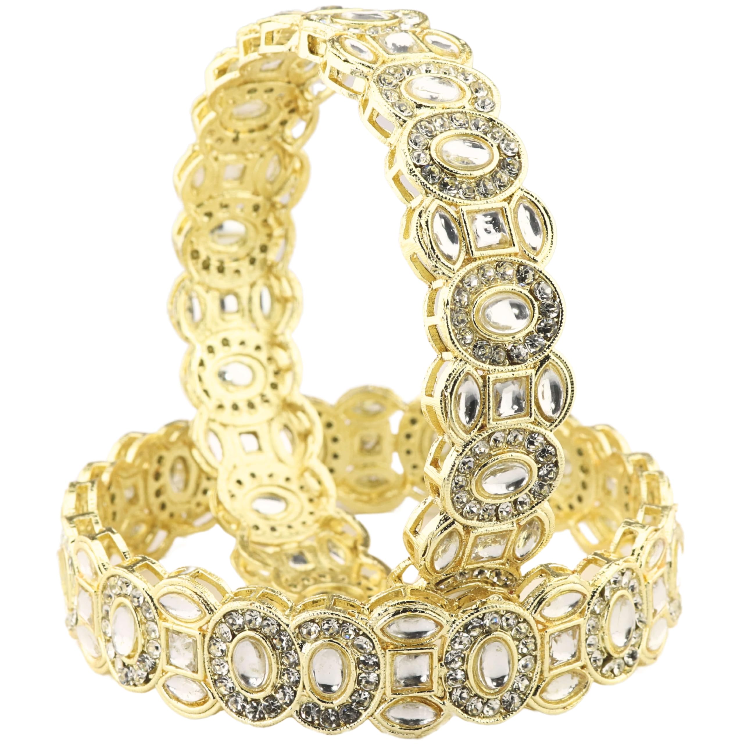 NMII Premium Gold Metal Bangles Bracelet For Women & Girls with Zircon & Kundan Stones | Girls' Bangles Bracelet | Chuda Kada Stylish | AD Kada | Bridal Bangles | Fashion Jewellery-(MAH121-Gold-2.4)