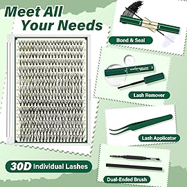 KEYYOU Lash Extension Kit DIY 300Pcs Lash Clusters Eyelash Extension Kit 30D C Curl 9-18MIX Lash Clusters Kit with Lash Glue Remover Applicator Easy to Use for Beginners(Kit,30D-C,9-18MIX)