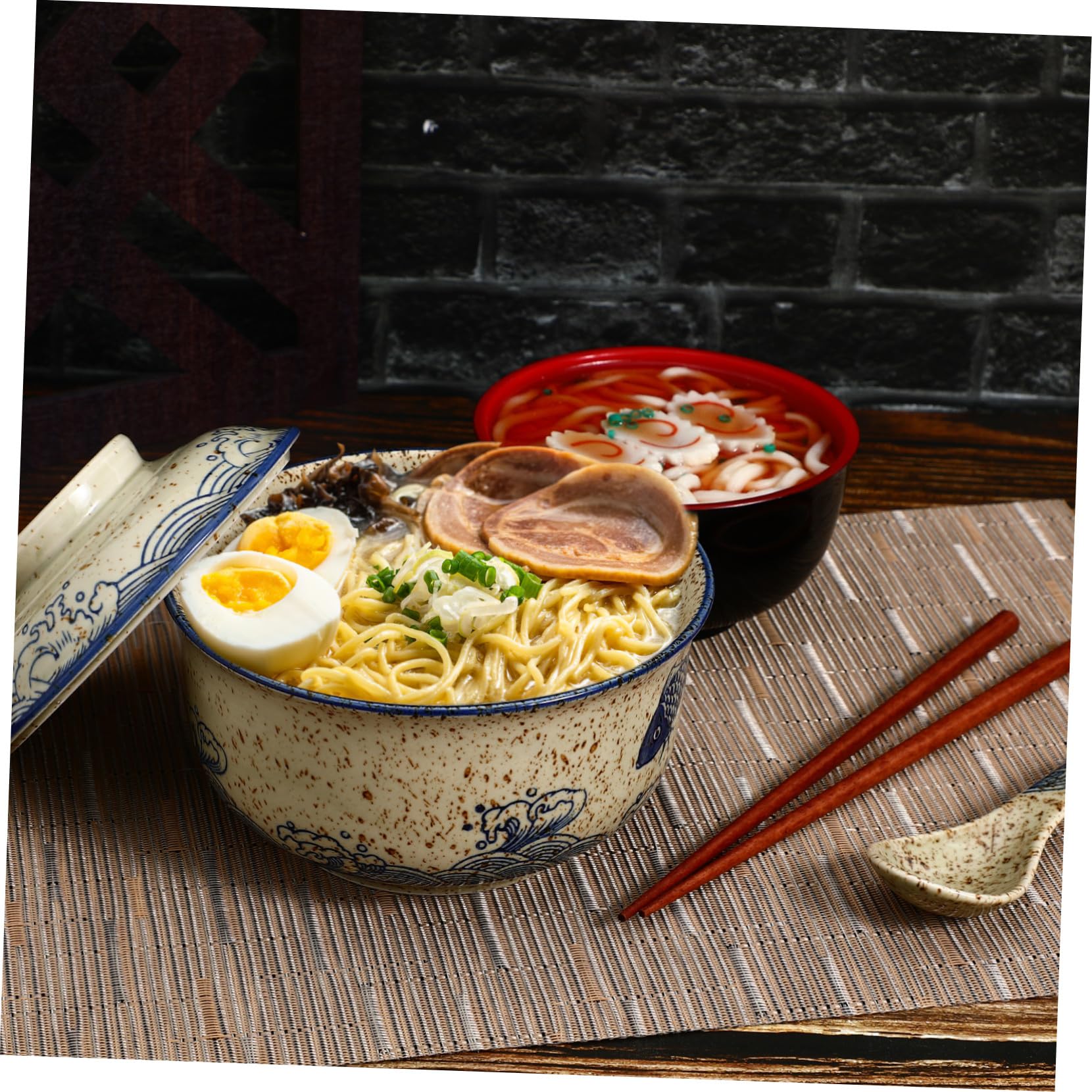 VANZACK Ramen-schüssel-set mit Deckel Keramik-nudelschüssel Instant-nudelschüssel Essstäbchen und Löffel für Ramen Suppen und Andere Gerichte