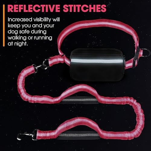 Miniatura 6 de Correa de perro manos libres con cinturón – Bungee sin tirones, asas acolchadas dobles y bolsa con cremallera para correr, caminar y entrenar