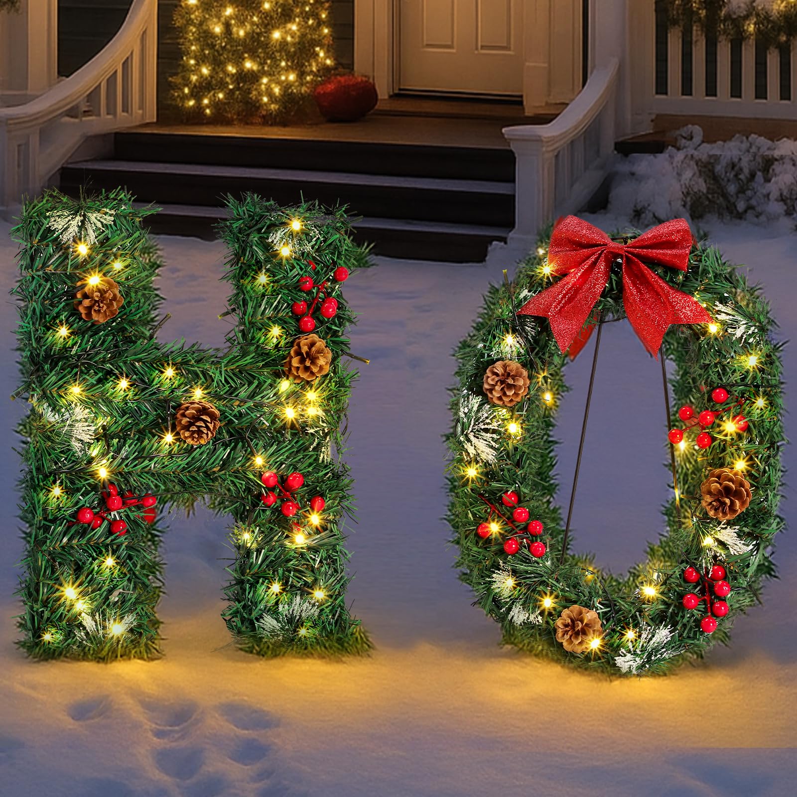 Janinka Ho Lighted Outdoor Christmas Decorations Set 16.5 x 12.6 Inch Illuminated Letters Yard Signs for Patio Lawn Garden Green Holiday Light Display for Festive Decor 2025