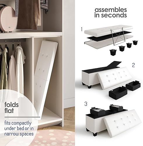 Miniatura 6 de Benc otomano de almacenamiento, banco de almacenamiento de 43 pulgadas para el extremo de la cama, reposapiés otomano con contenedores de