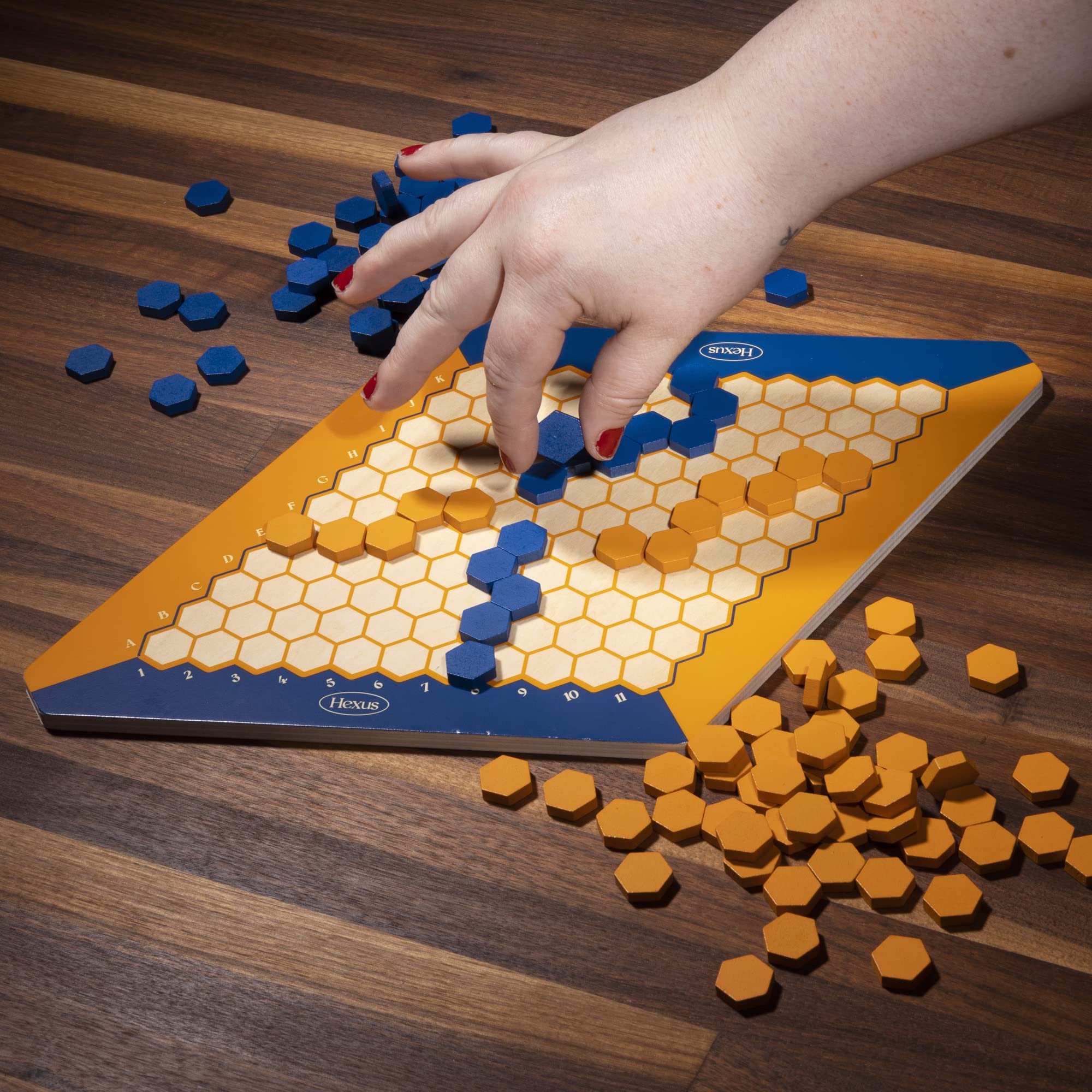 Amazon.com: Hexus Board Game - Traditional 2 Player Strategy Board Game  with Wooden 11" x 11" Hex Grid and Hexagon Tiles (Blue/Orange) - Unique  Brain Teasers and Puzzle Games for Families, Friends