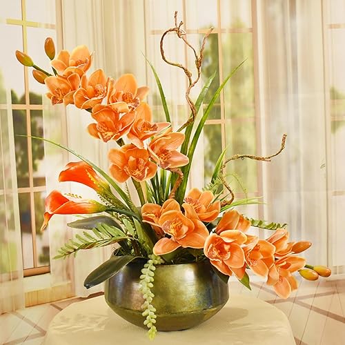 Arreglo floral de seda con diseño floral de orquídea sintética de Cymbidium contemporáneo