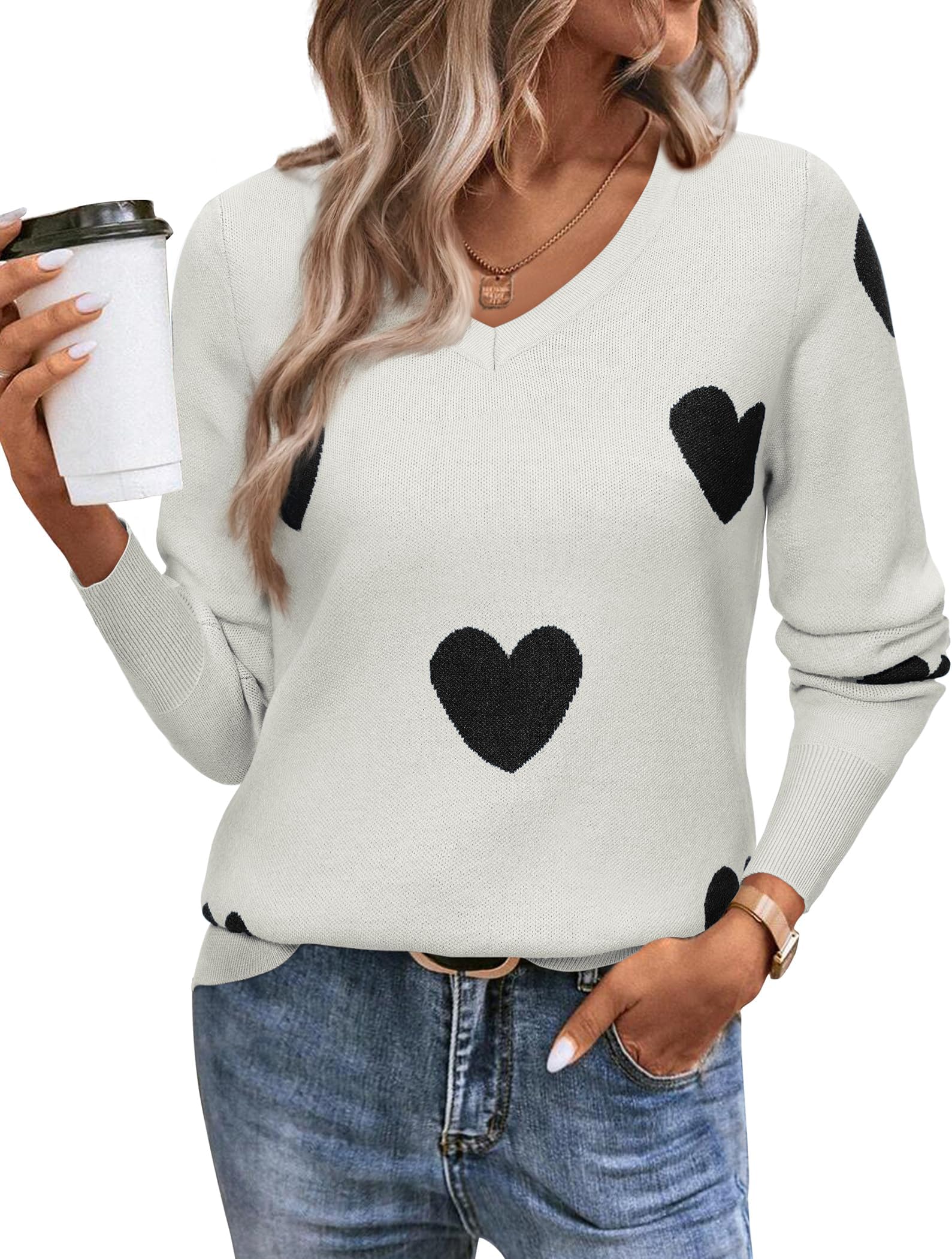 Women's Spring Sweaters 2026 Casual Long Sleeve Pullover V Neck Lightweight Sweatshirts Cute Blouse Tops