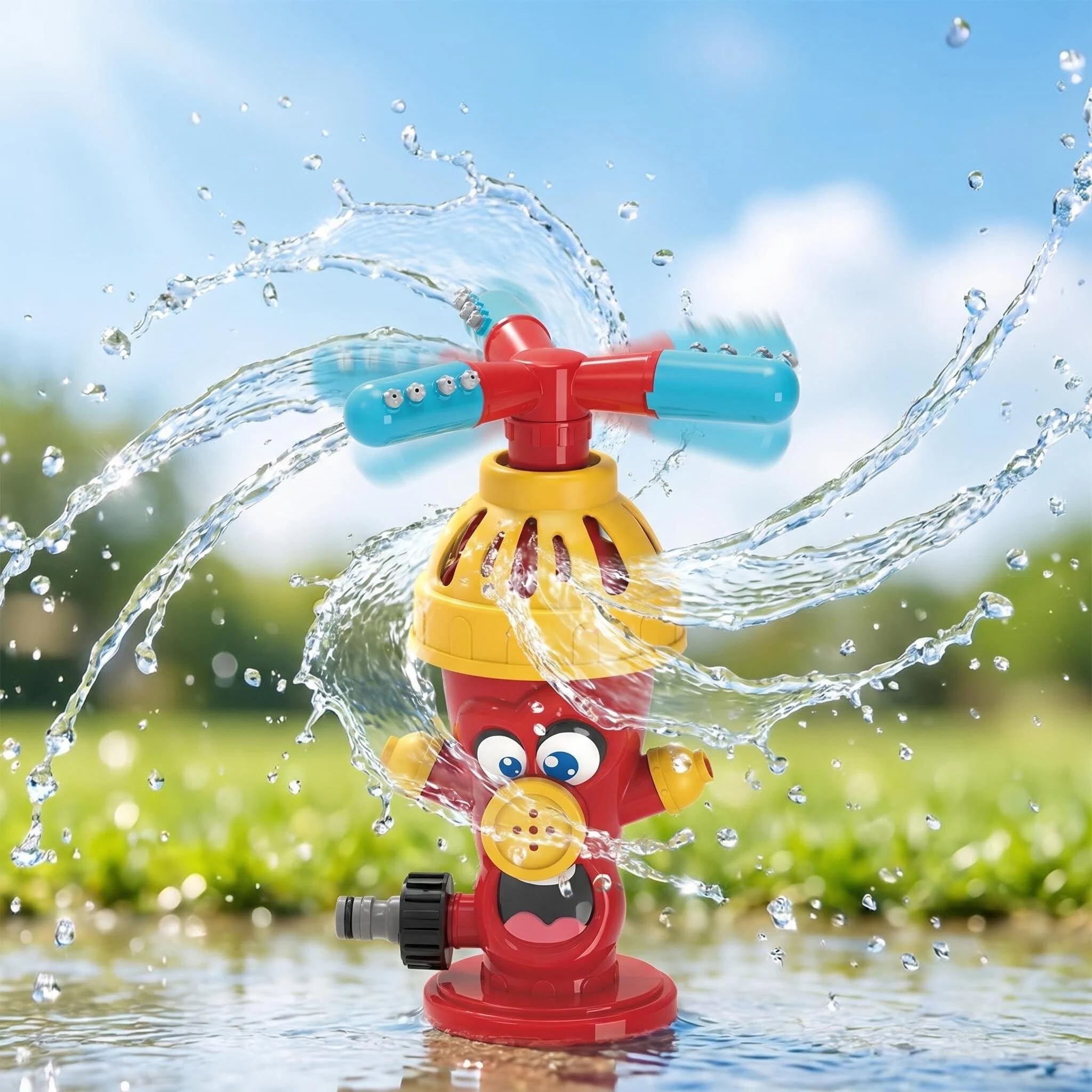 Falafoty Water Sprinkler Outdoor Yard Toy for Kids, Fire Hydrant Garden Spinning Sprinkler, Summer Outside Toys Backyard Lawn Water Spray Game for Beach Pool Yard Park Garden Watering Play Fun