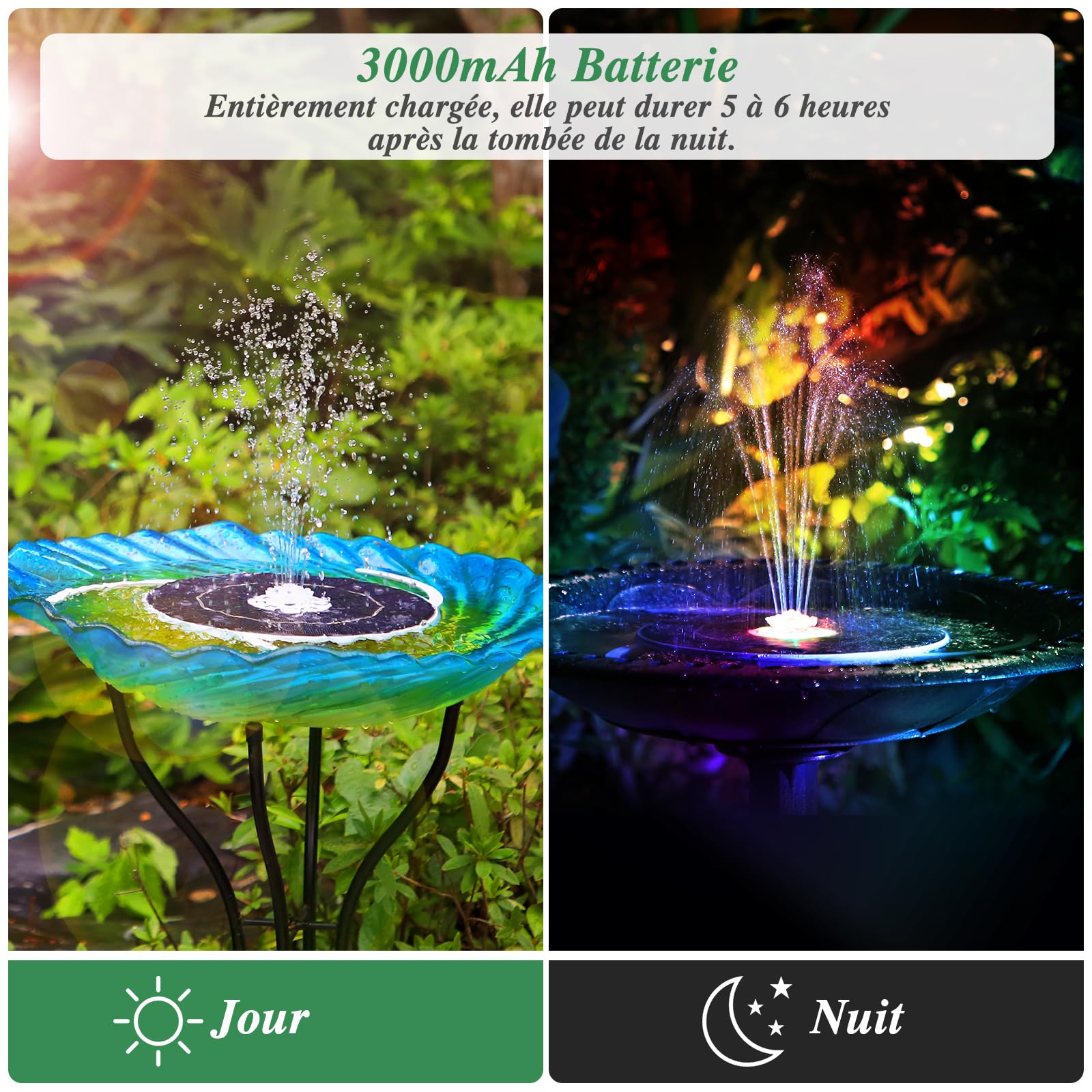 AISITIN Fontaine Solaire LED 6,5 W avec Télécommande