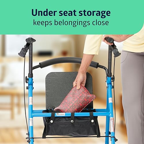 Miniatura 5 de Medline Mobility Andador plegable de acero ligero con ruedas de 6pulgadas asiento y brazos ajustables color azul claro