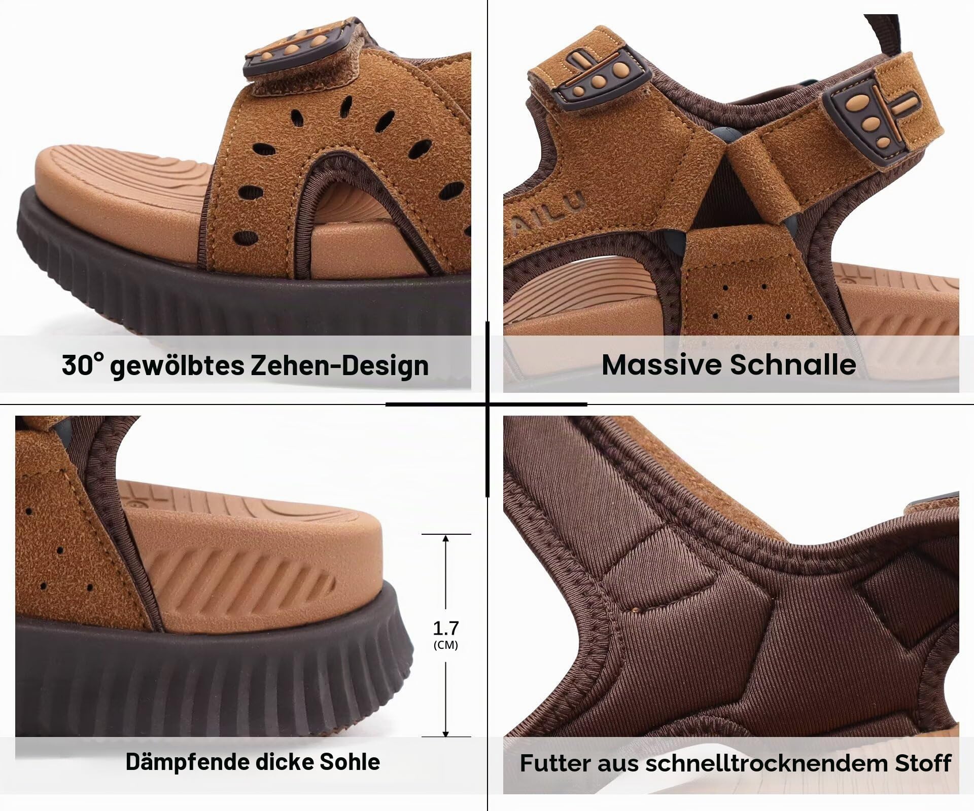 KuaiLu Herren Wandersandalen Bequeme Orthopädische Recovery Trekkingsandalen Outdoor Sommer Casual Strand Dickes Kissen Sportsandalen Gr. 40-48