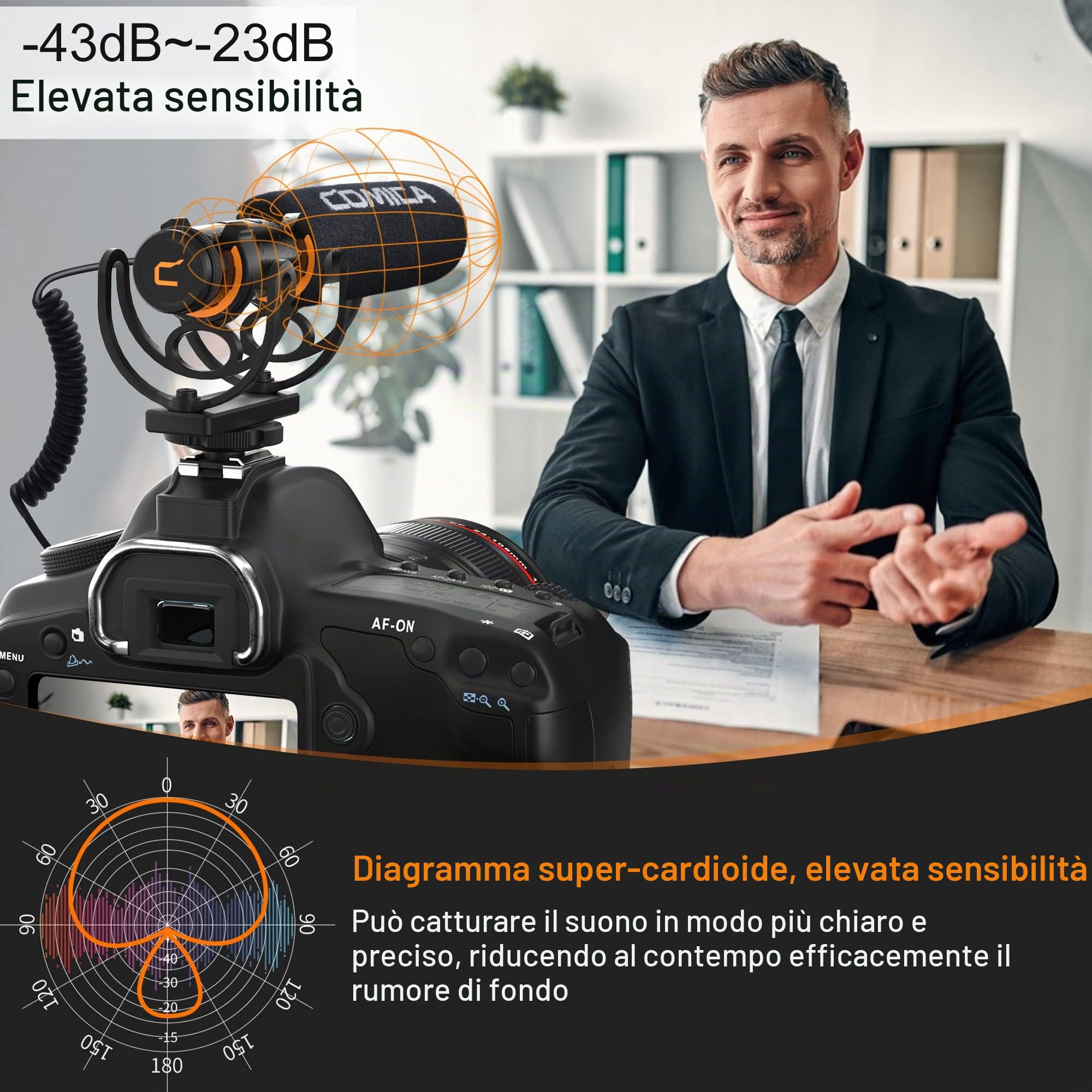 COMICA Microfono a fucile, Microfono video supercardioide professionale VM20 con supporto antiurto, kit microfono per fotocamera per smartphone/fotocamera DSLR/videocamera