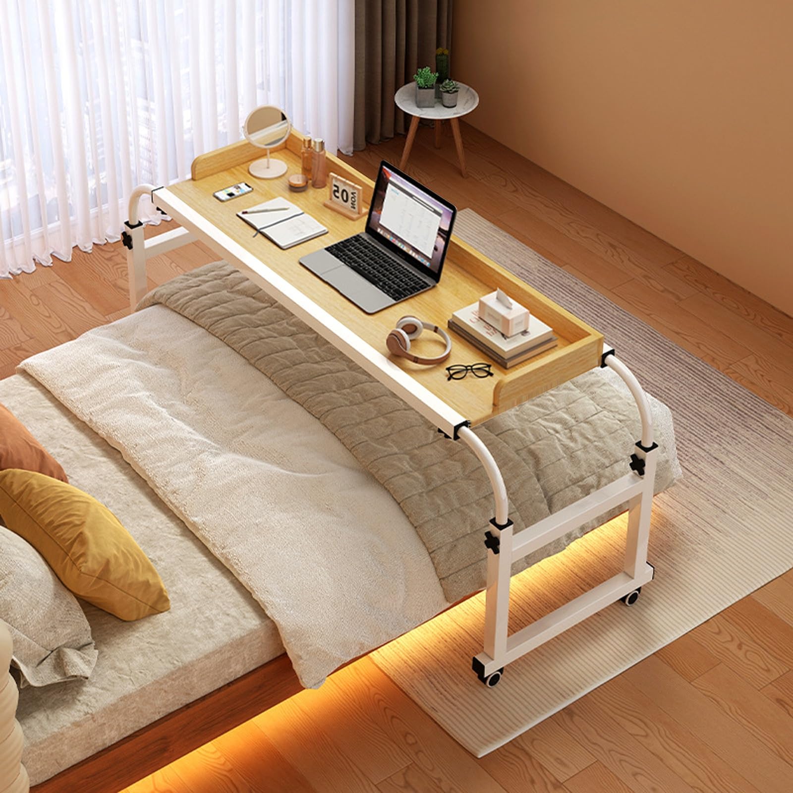 Table de lit à roulettes extensible et bureau mobile réglable de maison