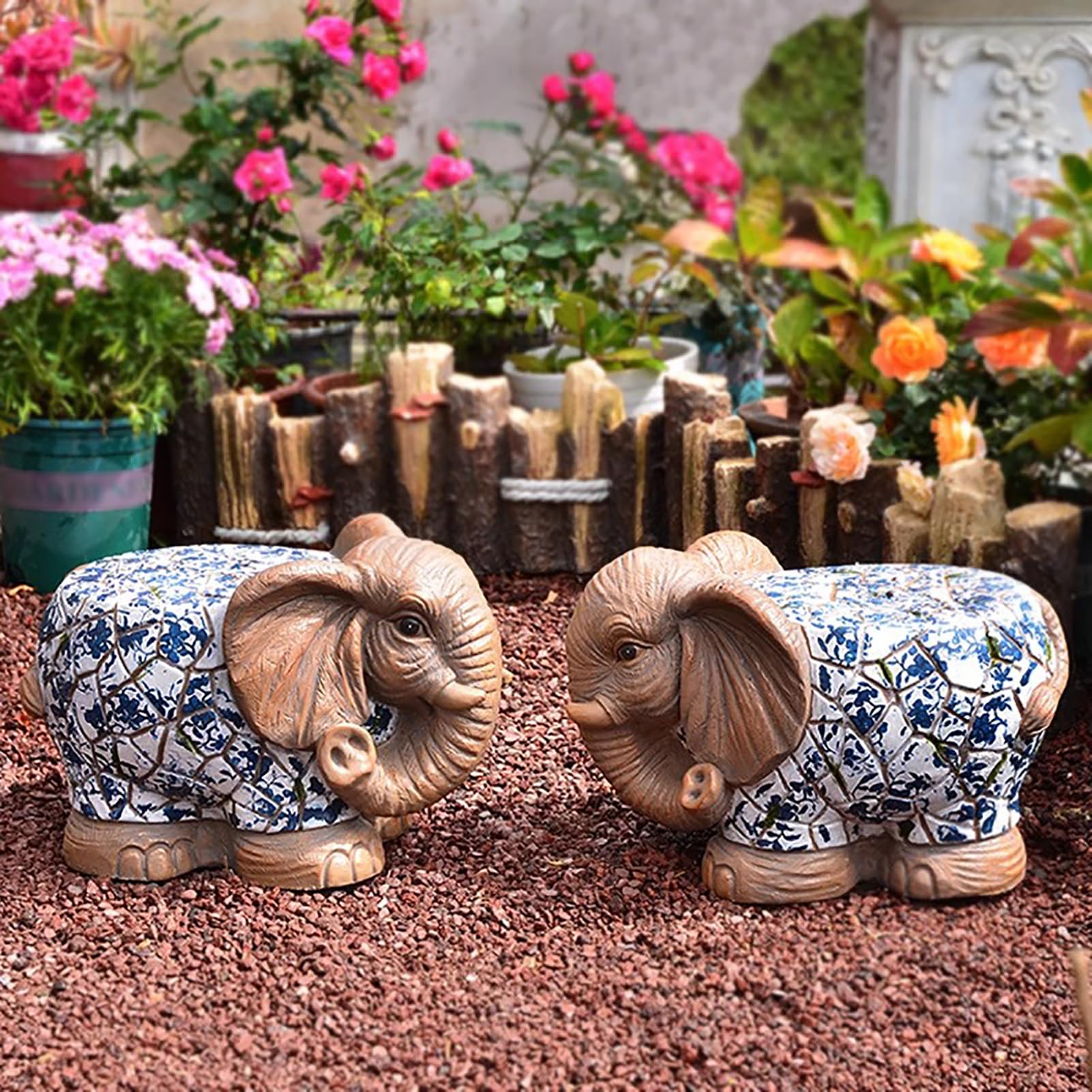 Fslvmin Elephant Garden Stool, Decorative Side Table & Plant Stand, Indoor Outdoor Stool Multi-use Shoe Changing Stool and Step Stool for Patio Balcony Living Room Bedroom, 1 Pair
