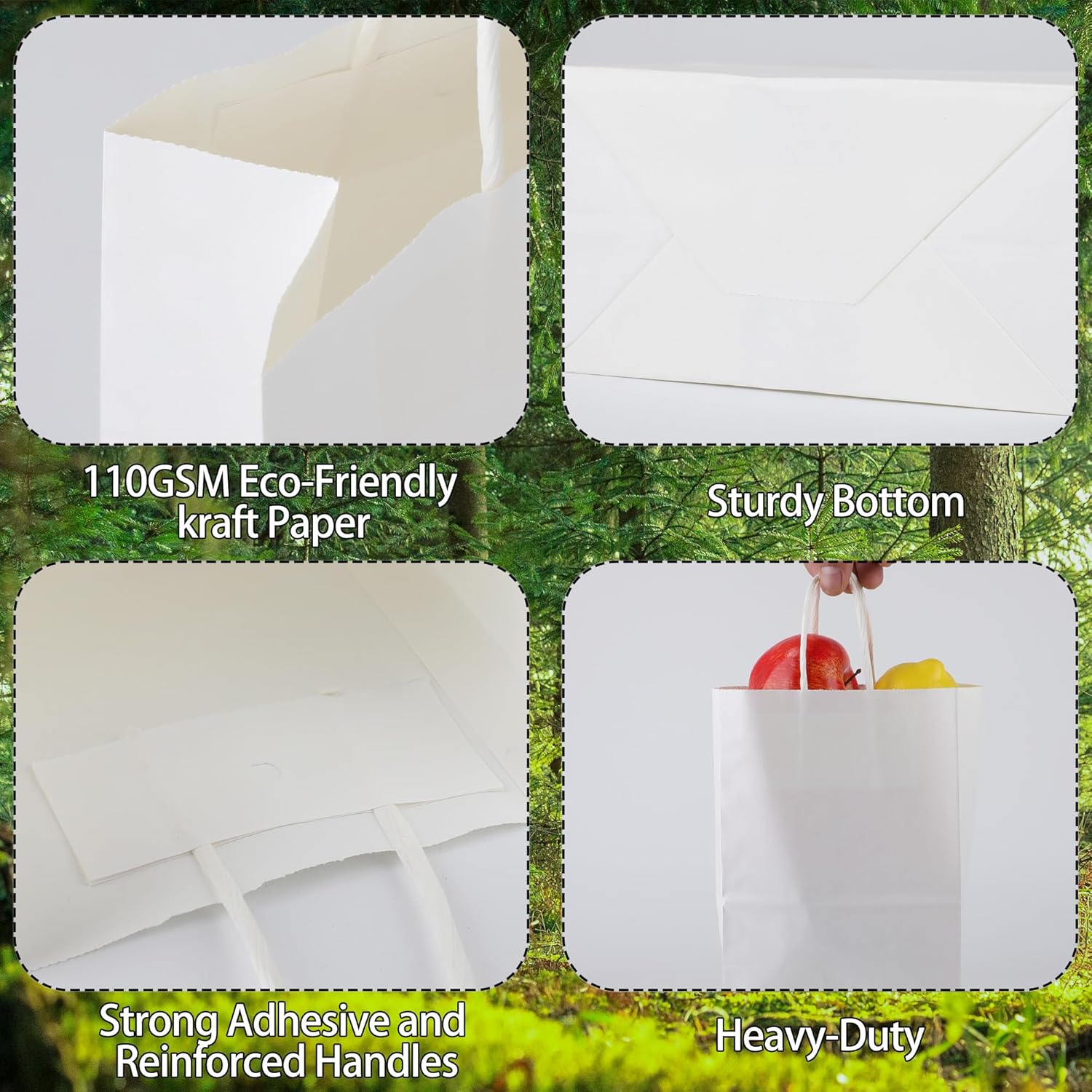 OEMVALATY 300Pcs 5.9x3.2x8.3 Inch Small White Paper Bags with Handles Bulk Gift Wrap Bags Kraft Paper Gift Bags for Birthday Party Favors Grocery Retail Business Shopping Merchandise Goody Craft Bags - Image 4