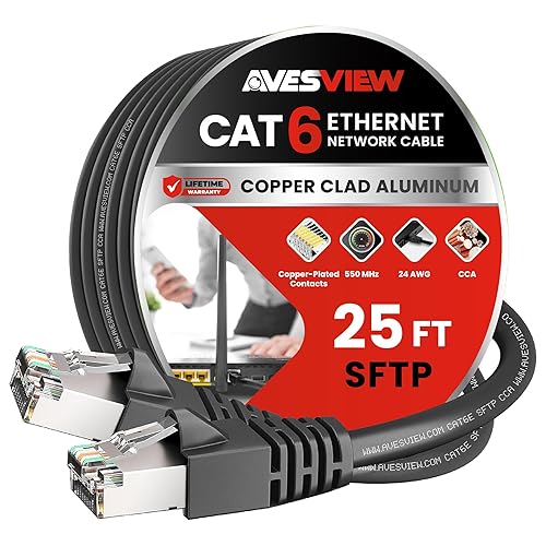 Miniatura 18 de Cable Ethernet blindado CAT 6 de 25 pies, cable de alta velocidad para interiores (SFTP) de 10Gbps, cable Ethernet blindado sin enganche de 25 pies