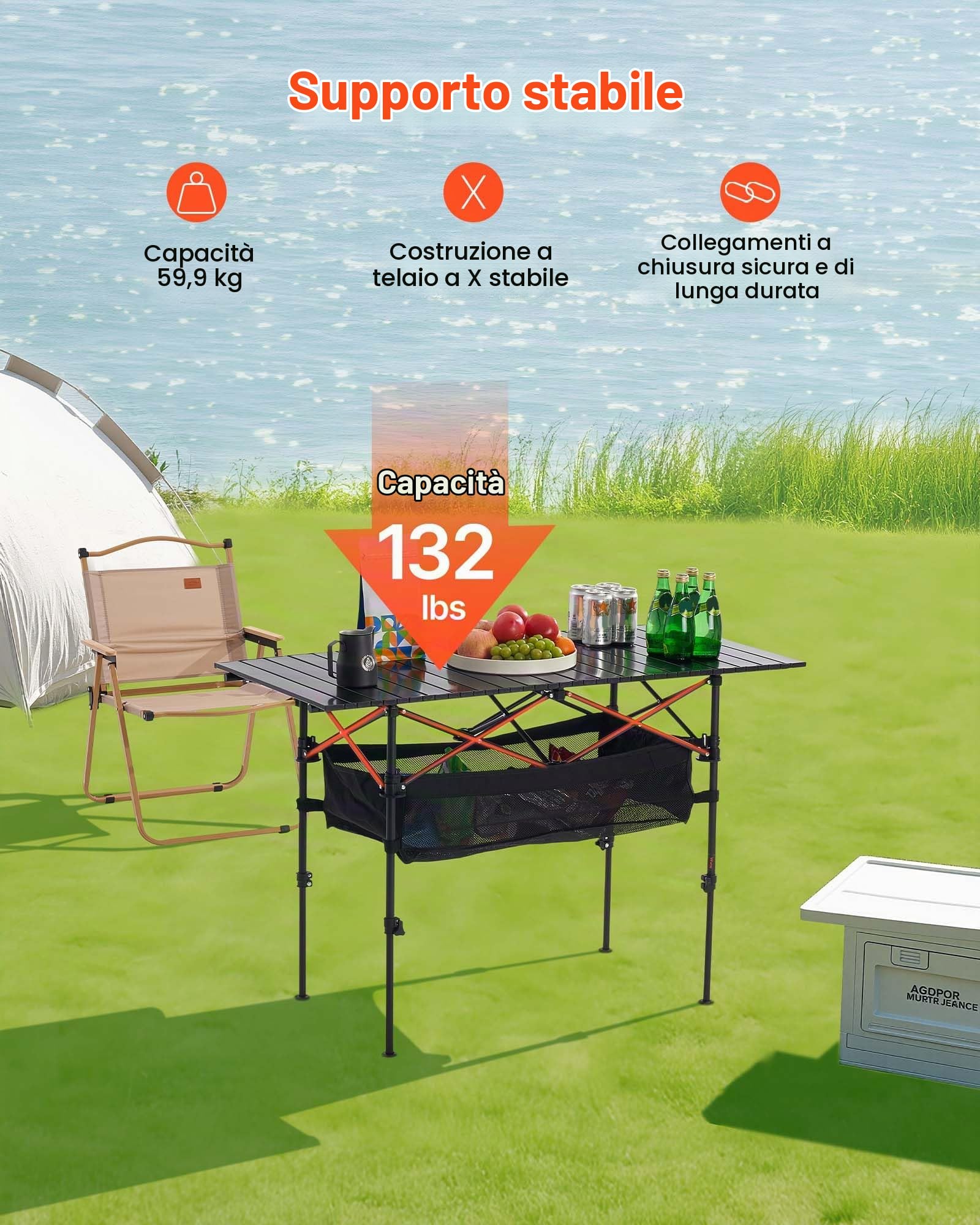 VEVOR Tavolo da Campeggio Pieghevole, Tavolo da Spiaggia in Alluminio Leggero con Altezza Regolabile, Ampia Borsa Portaoggetti e Borsa per Trasporto, per Barbecue all'Aperto, Picnic, Viaggi, Nero