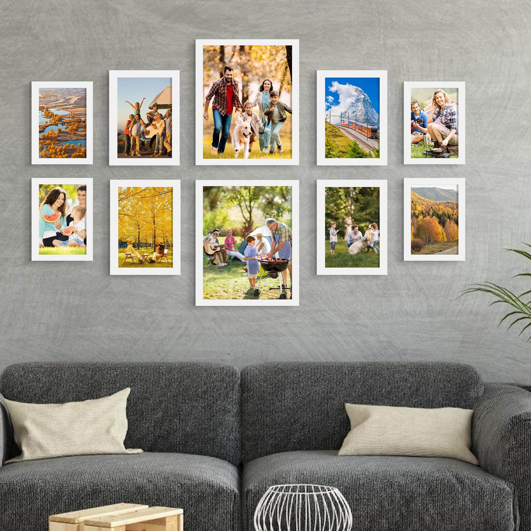 BESCRCL Paquete de 10 marcos de fotos para decoración de pared, juego de marcos de pared de galería para mesa o pared, varios tamaños con dos marcos de fotos de 8 x 10, cuatro de 5 x 7 y cuatro de 4 x