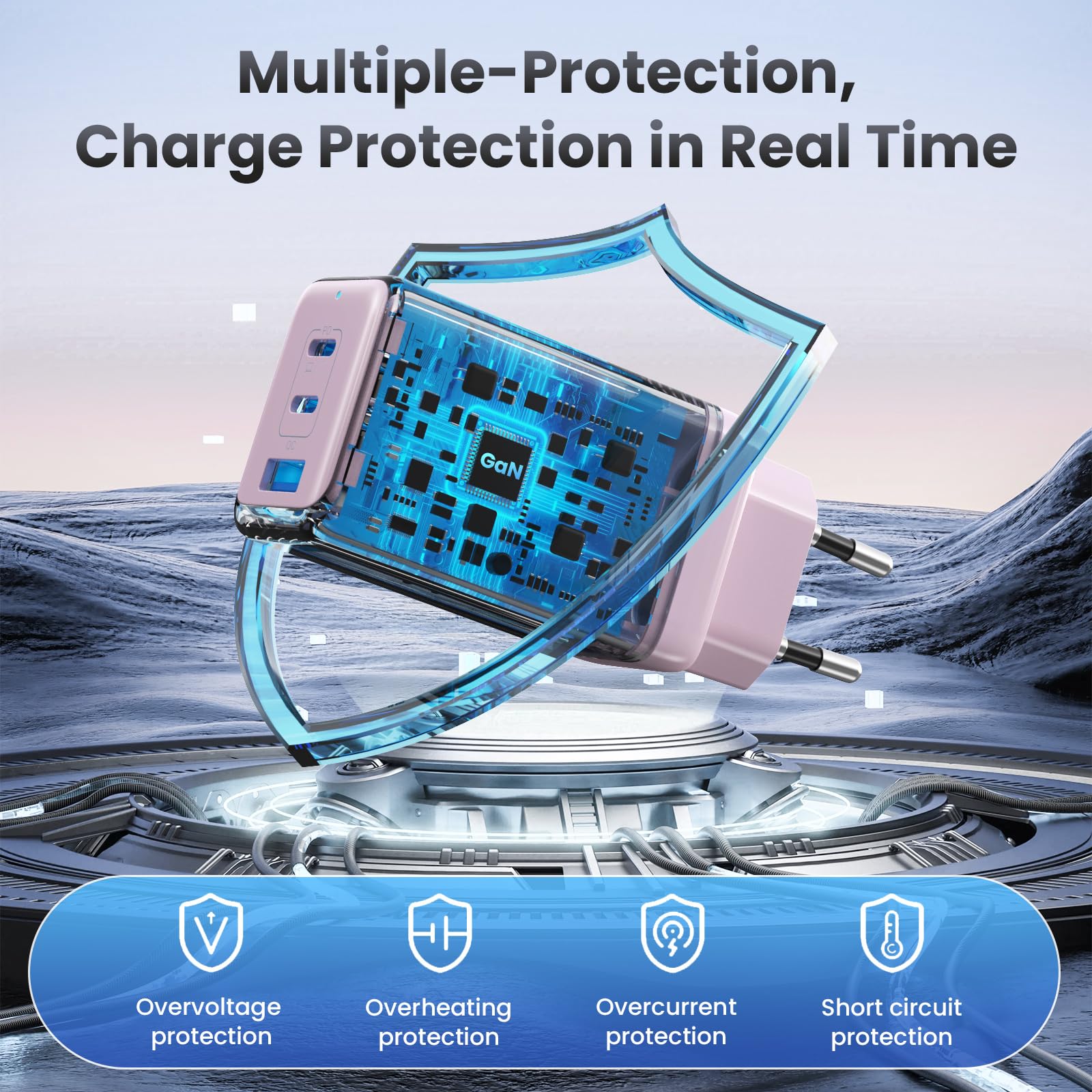 130W Caricatore USB C, 3 Porte GaN III Tech Alimentatore USB C, 65W PD+PPS Compatto Caricabatterie Ricarica Rapido Presa USB Compatibile con MacBook Pro/Air, iPad, iPhone 16/15, Galaxy S24 (Rosa)