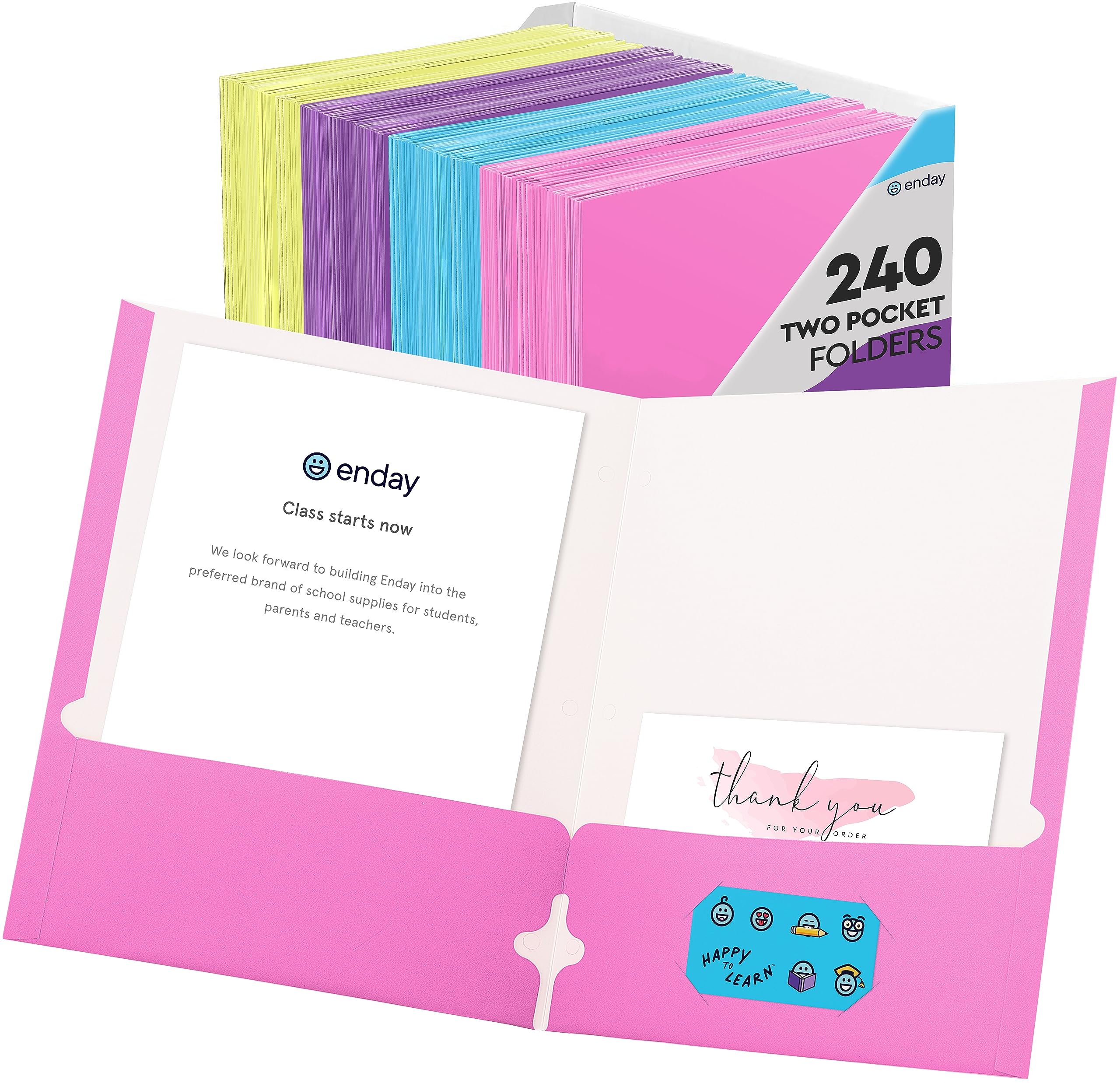 2 Pocket Folders Bulk 240 Pack - Colored Paper Folders with Pockets for Letter Size Paper, Binder Folders for Home or Office, Two Pocket Folder in