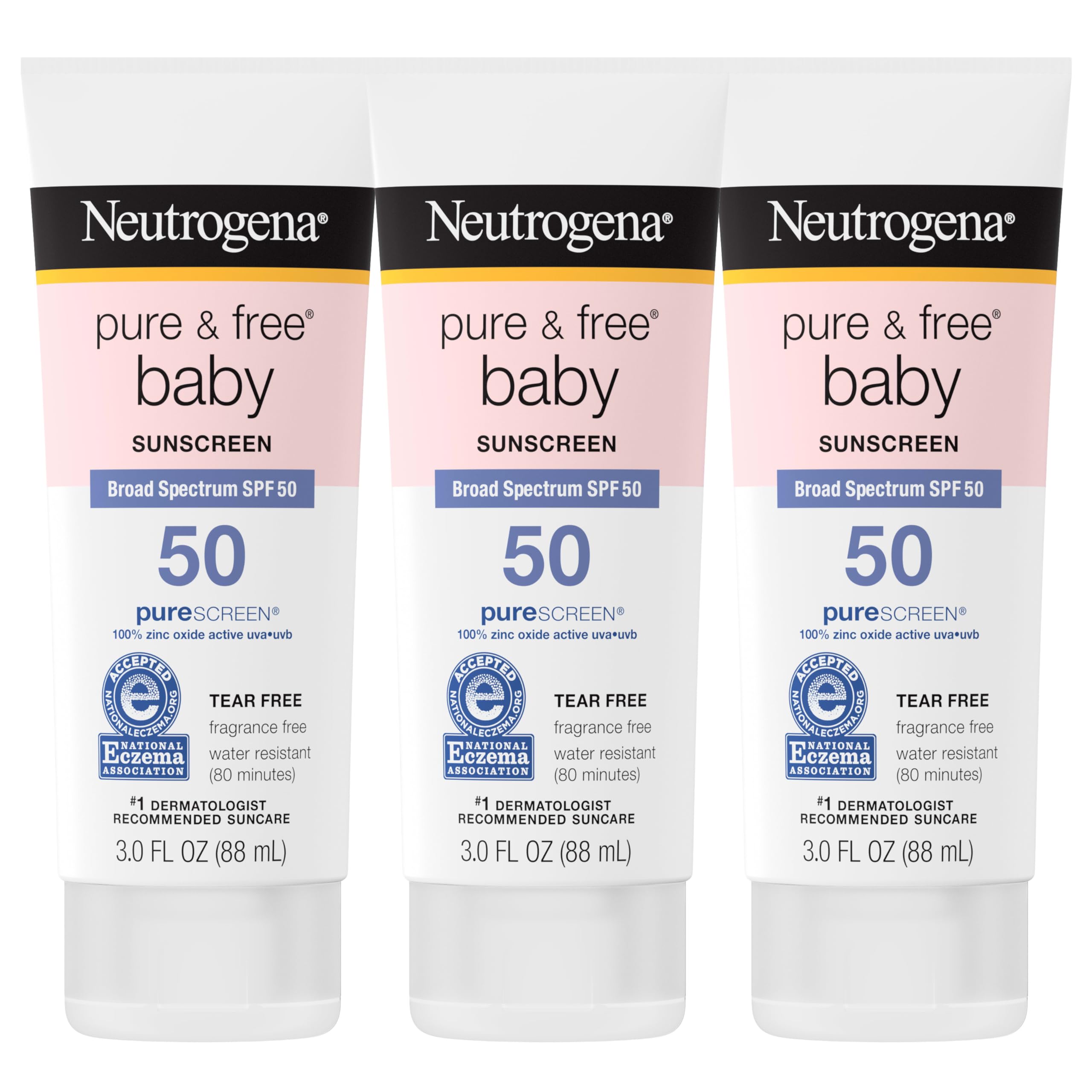 Neutrogena Pure & Free Baby Mineral Sunscreen Broad Spectrum SPF 50, 3 Fl. Oz. (Pack of 3)