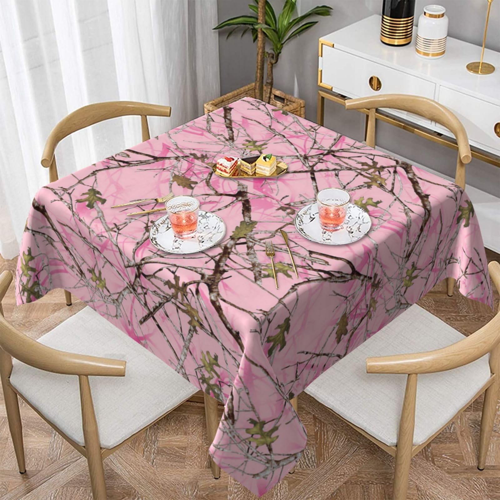 Nappe rose imperméable et infroissable 152x152 cm pour table