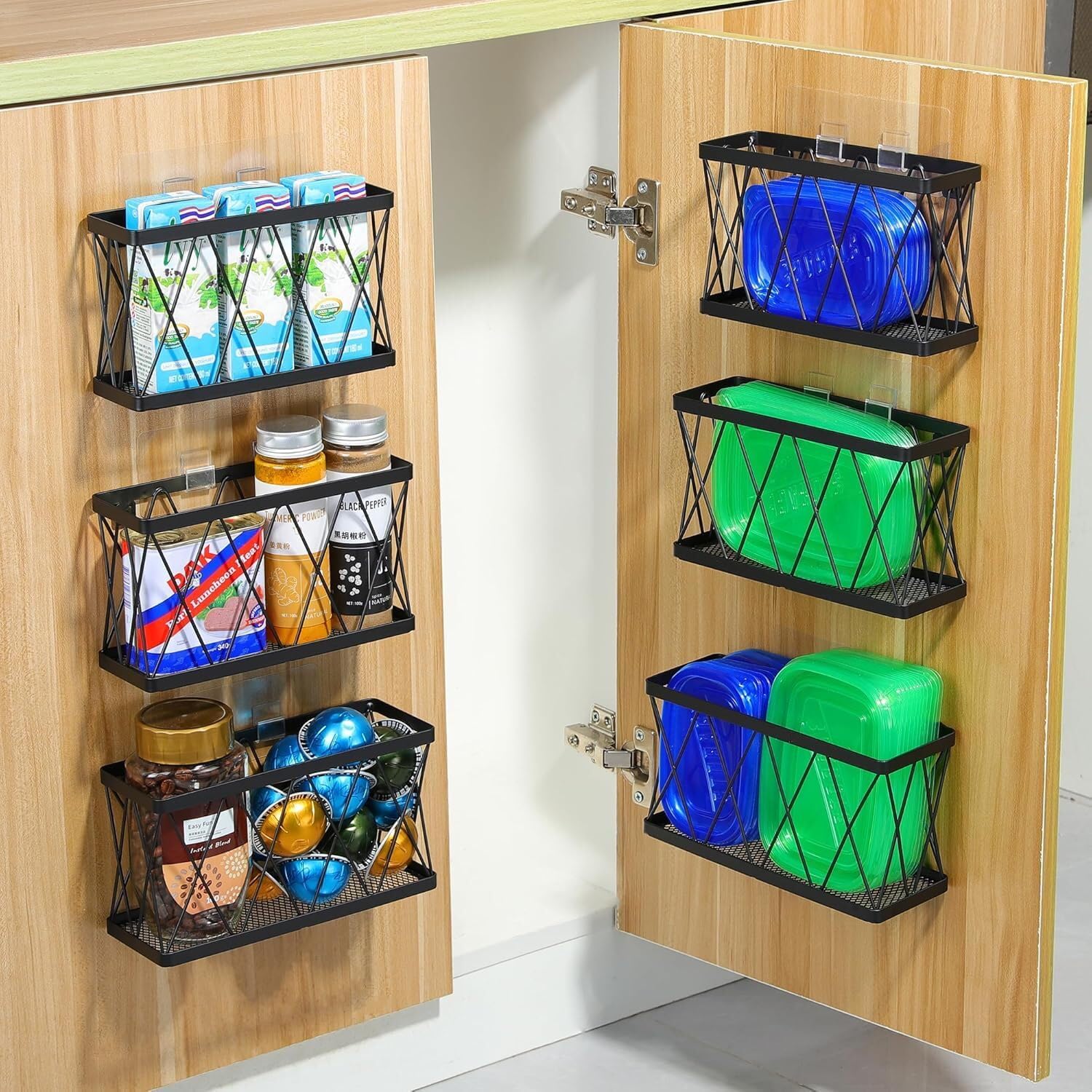 6-Piece Cabinet Door Organizer with Wall Mounted Lid for Kitchen