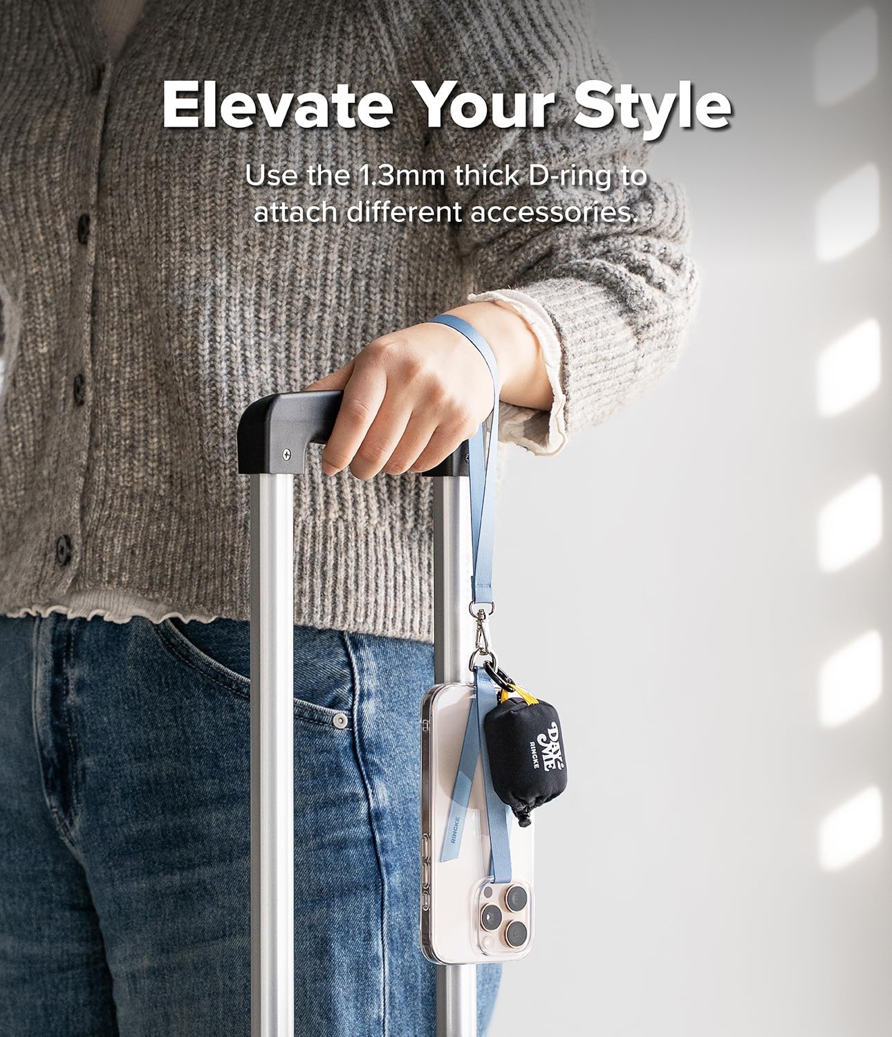 Ringke Band D Ring Hand Hook Phone Strap, Phone Grip for Women, Slim Lightweight Cute Universal Holder Designed for iPhone, Galaxy, Pixel Case - Urban Blue