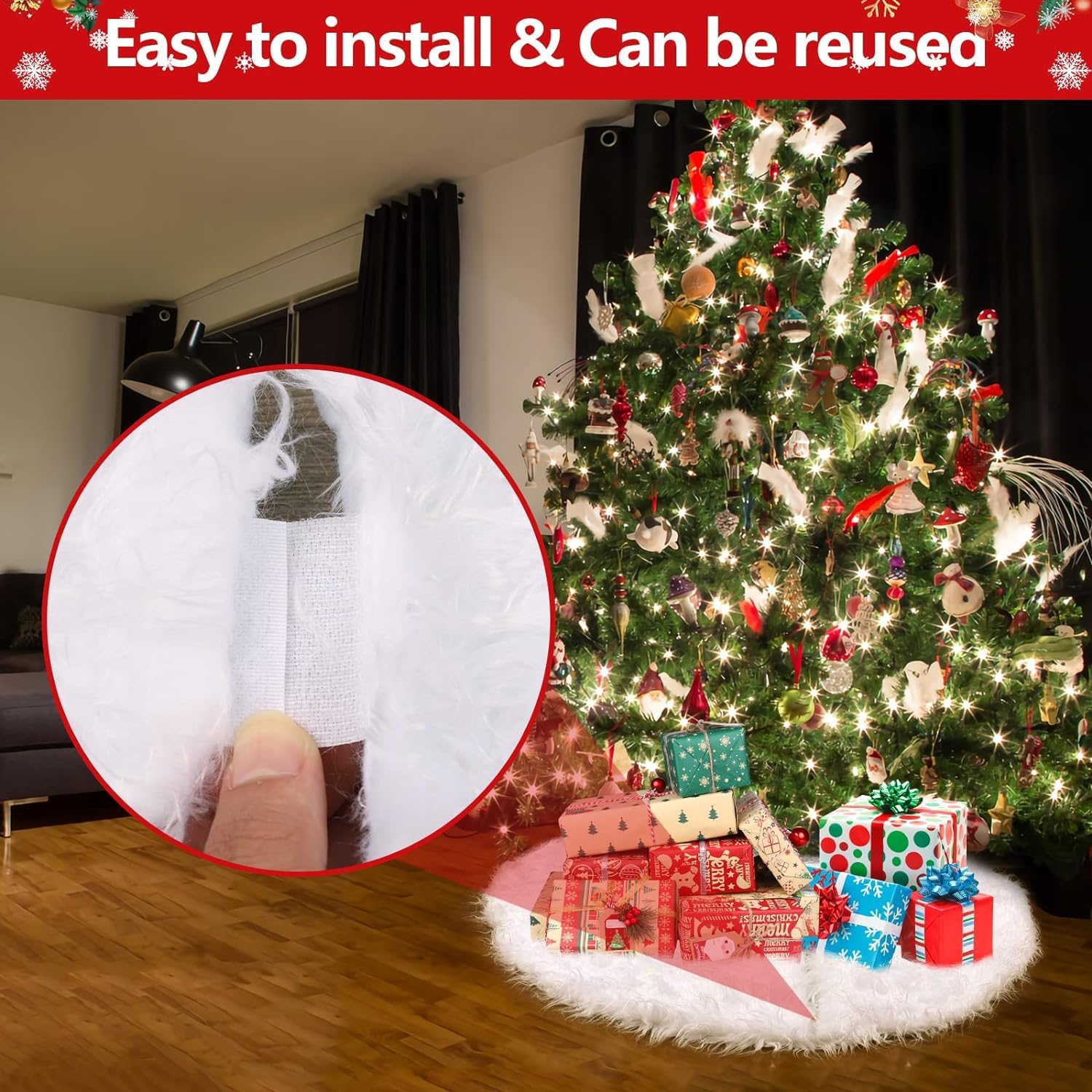 Dreamhigh Jupe de Sapin de Noël Blanc 122CM, Tapis en Peluche Couvre Pied pour Arbre de Noel Decoration