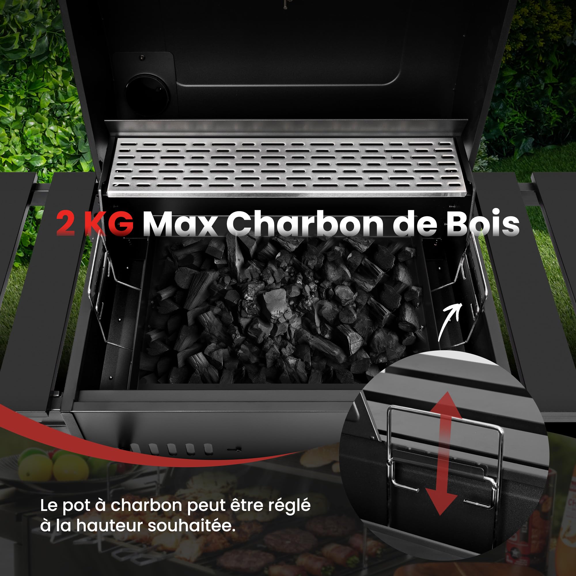 Royal Gourmet Barbecue à Charbon de Bois, Grill à Charbon sur Chariot avec Tablettes Pliables, Couvercle, Thermomètre, Surface Cuisson 56,5 x 42,2 cm pour Jardin, Camping, Noir