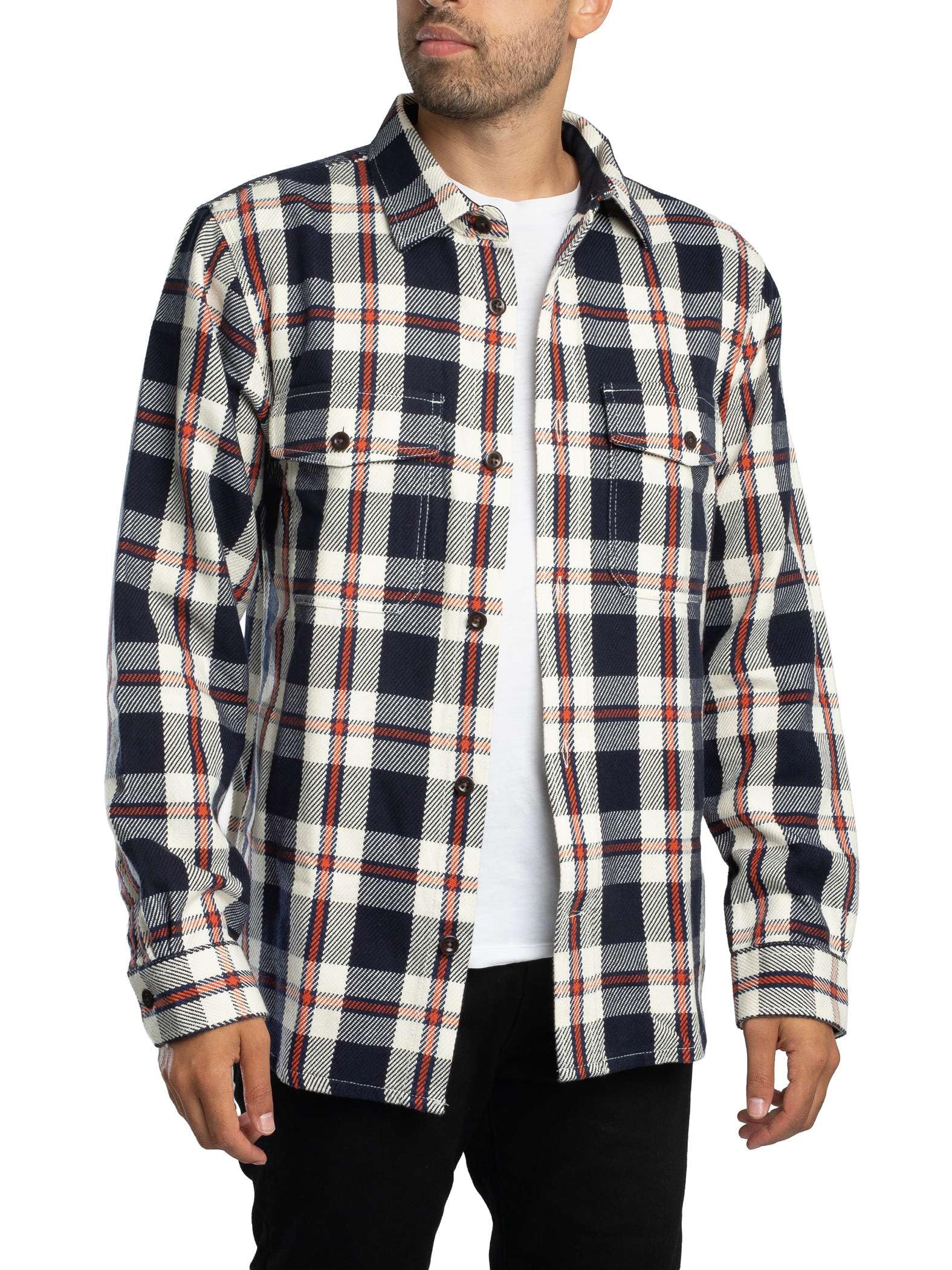 Gant Men's Navy Heavy Twill Check Overshirt - 433 Evening Blue  40/Regular L
