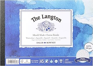 Daler-Rowney The Langton Rough 300 gsm A5 Watercolour Paper Pad, Glued 1 Side, Acid-free, 12 Natural White Sheets, Ideal for Professional Artists