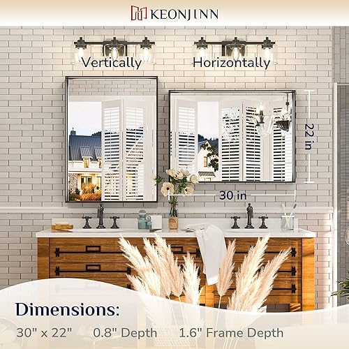 Miniatura 33 de Keonjinn Espejo de baño dorado de 48 x 36 pulgadas, espejo rectangular con marco de metal dorado cepillado, espejo de pared grande rectangular