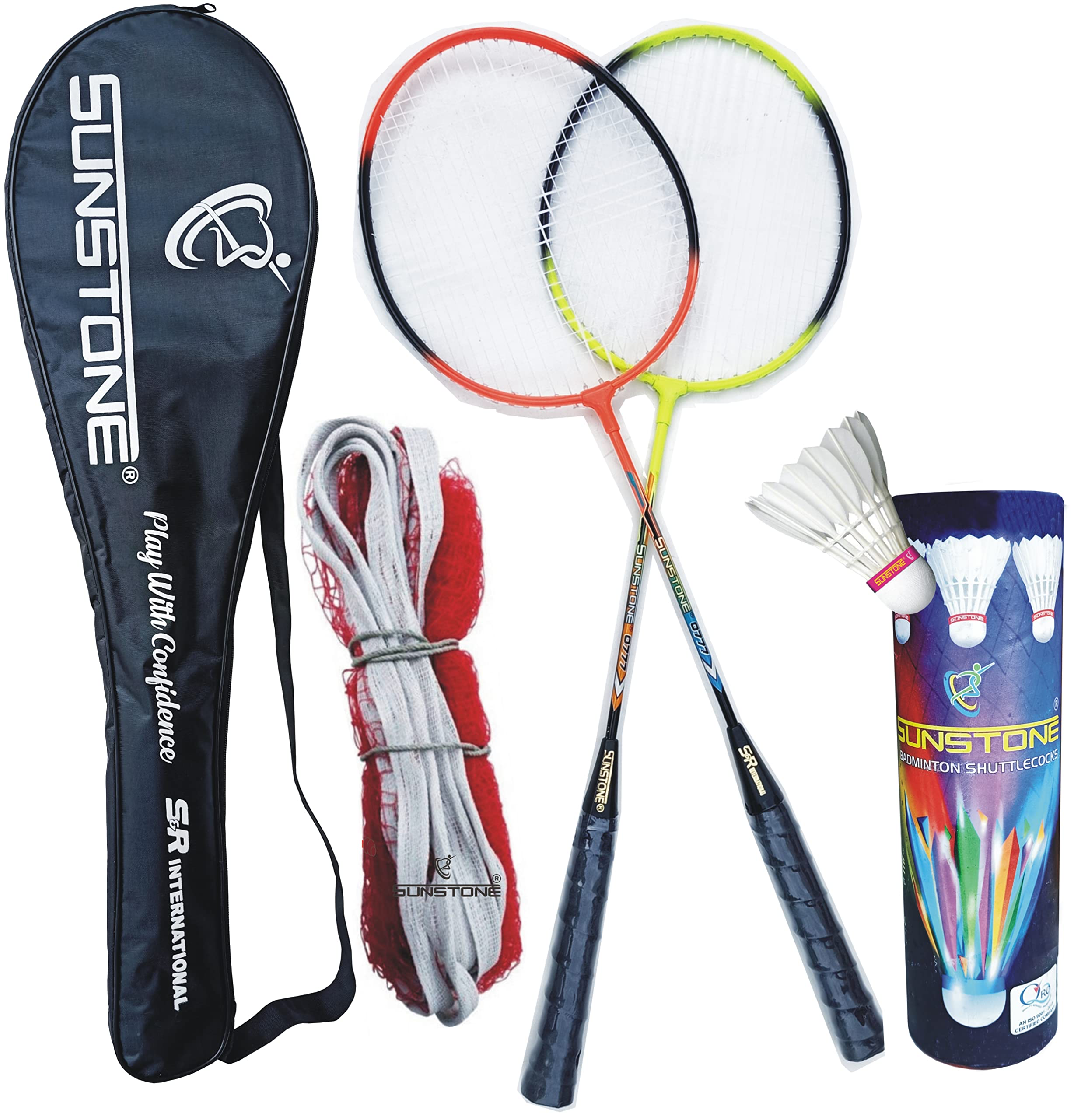 SUNSTONE Badminton Rackets Multi Colour with 6 Feather Shuttle Cocks 1 Badminton NET Full Cover (B0B1MKJM9S) Amazon Price History, Amazon Price Tracker