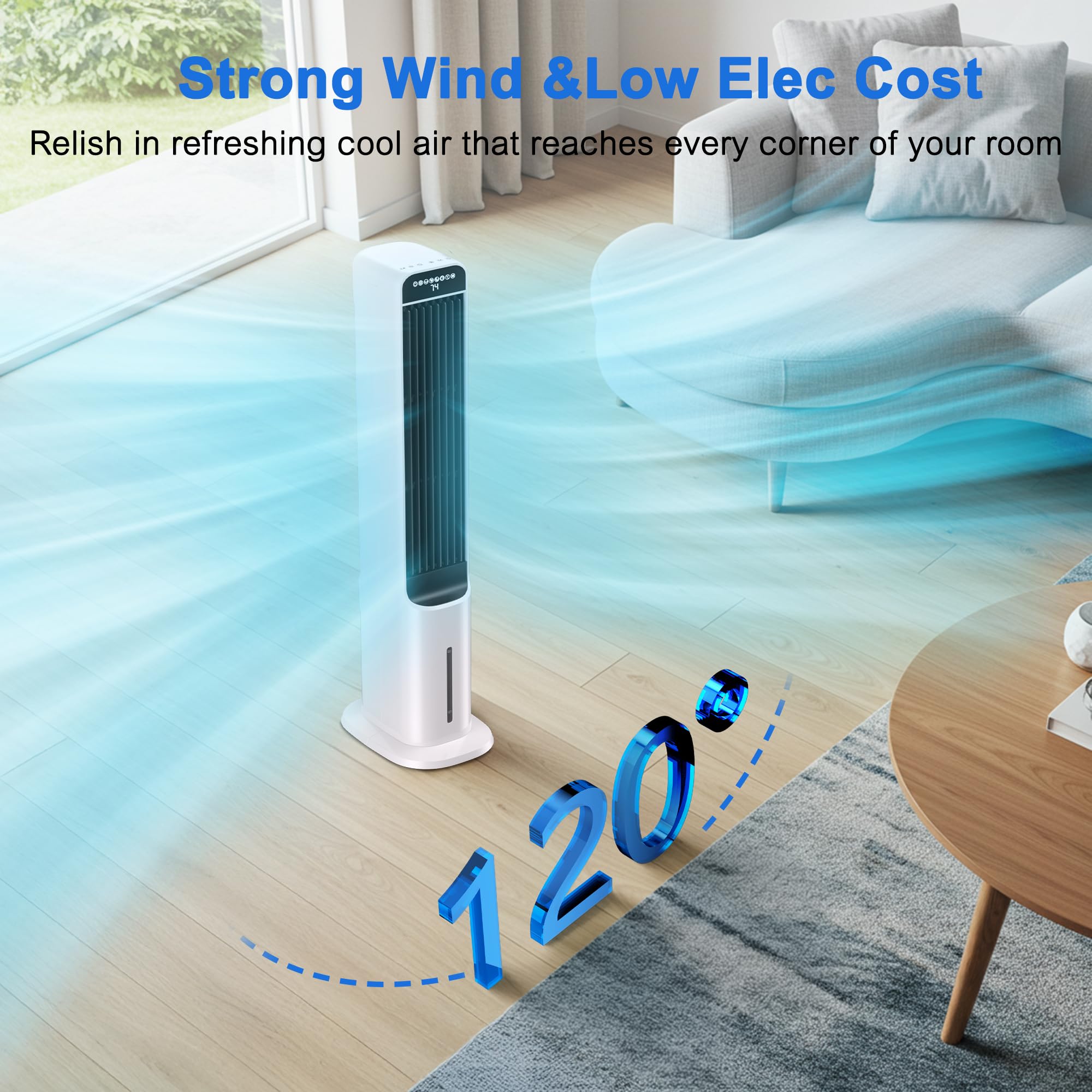 Windowless Portable Air Conditioner, 41 Inch Cooling Fans that Blow Cold Air, 3-in-1 Tower Fan with Remote, 3 Speeds, 120° Oscillation Swamp Cooler, 12H Timer Evaporative Cooler for Bedroom Indoor Use — view 4