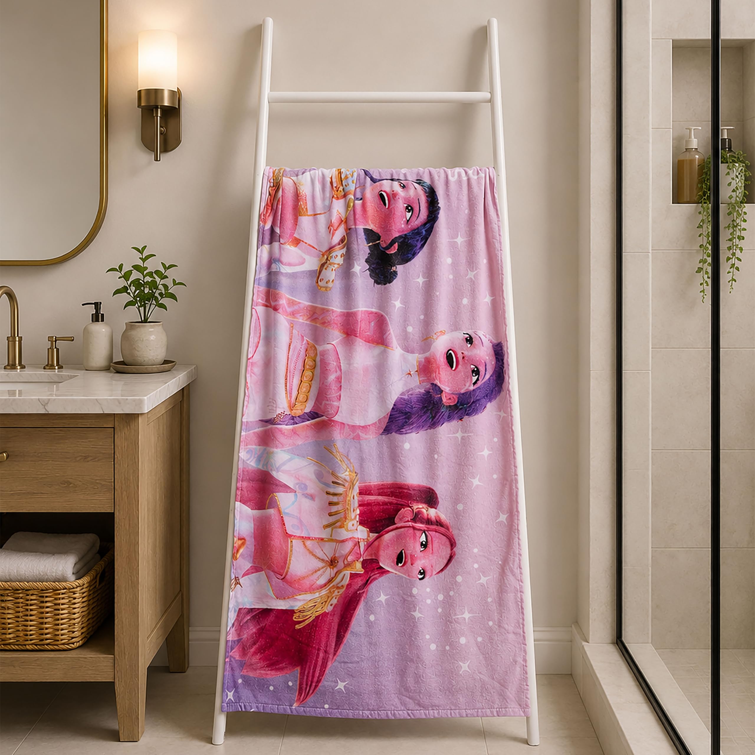 Toalla con Licencia Oficial de K-Pop Demon Hunters | Tacto Supersuave, diseño Celestial hogar, el baño, la Playa y la Piscina | 100% algodón | 140 cm x 70 cm
