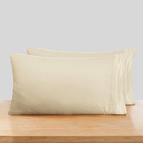 Nestl King Size Pillow Cases 2 PC – Soft Pillow Cover – Lightweight Beige Pillowcase – Microfiber King Size Pillow Case – 20x40 Inches – Envelope Closure - Pillowcases King Set of 2