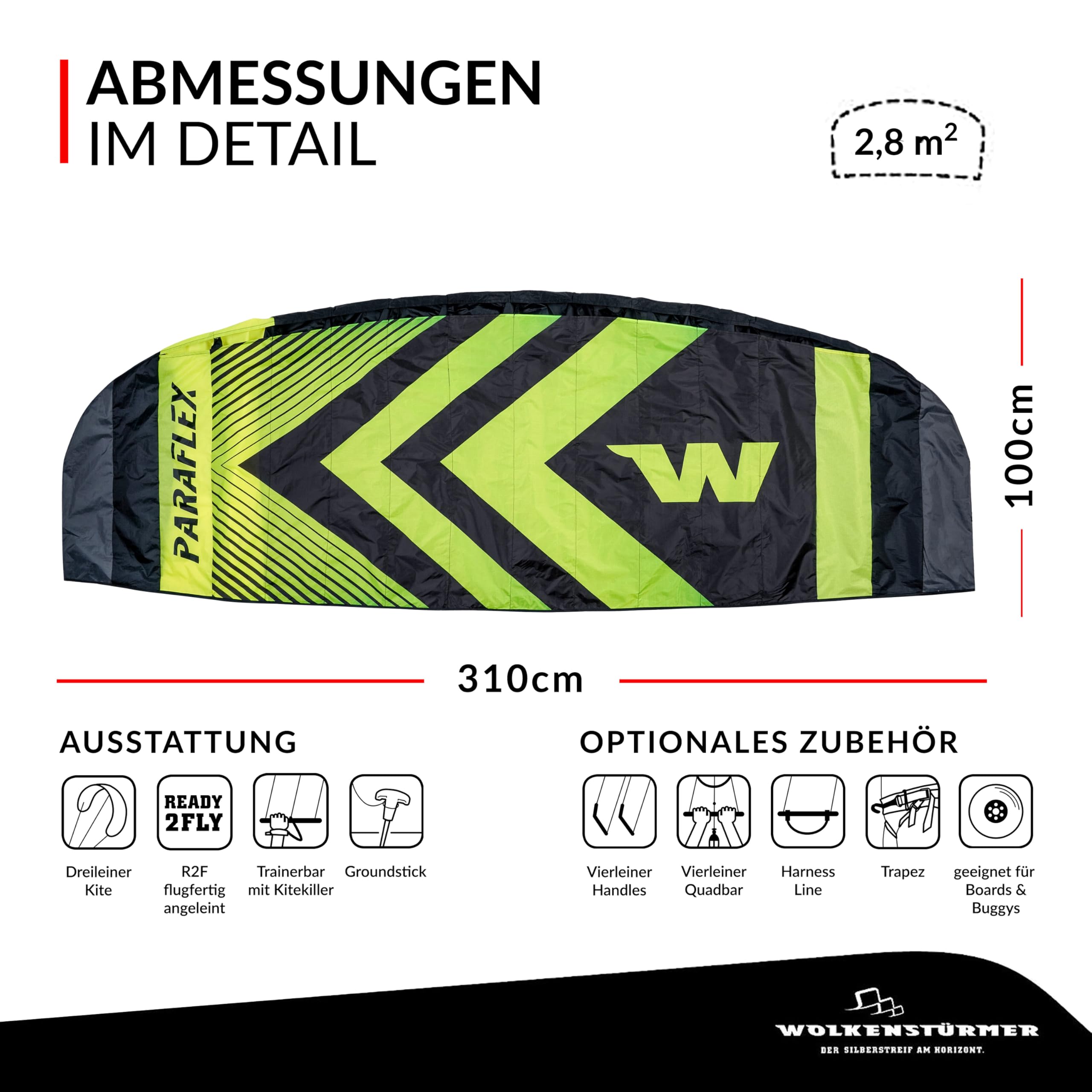 Wolkenstürmer Paraflex Trainer 3.1 - Jaune Fluo - Aaile de Kitesurf - 3 Lignes cerf-Volant en complément Mountain Board - Aile de Traction
